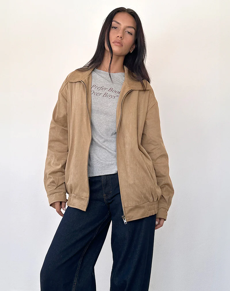 Cavita Jacket in Faux Suede Tan - necksoother