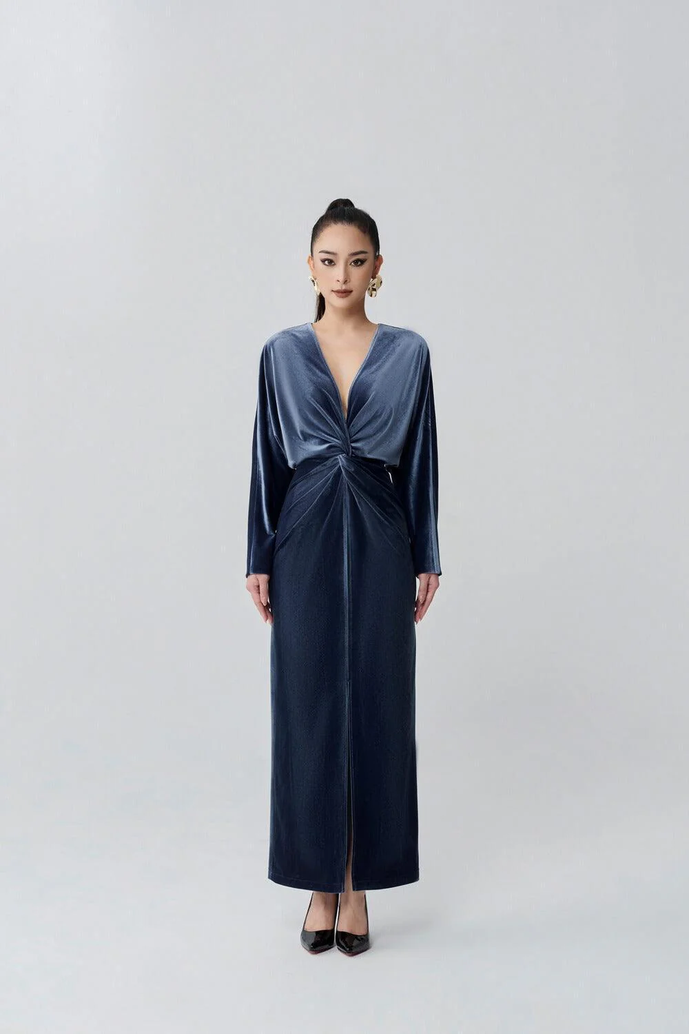 Ivy Sarong V-Neck Velvet Midi Dress - necksoother