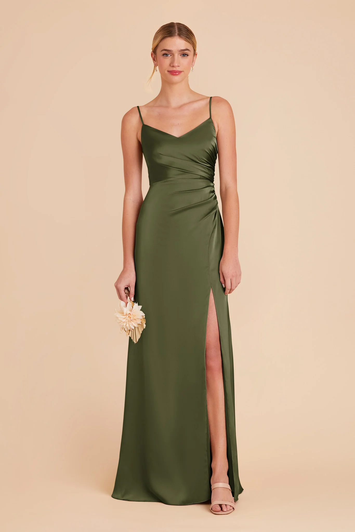 Catherine Matte Satin Dress - Olive - necksoother