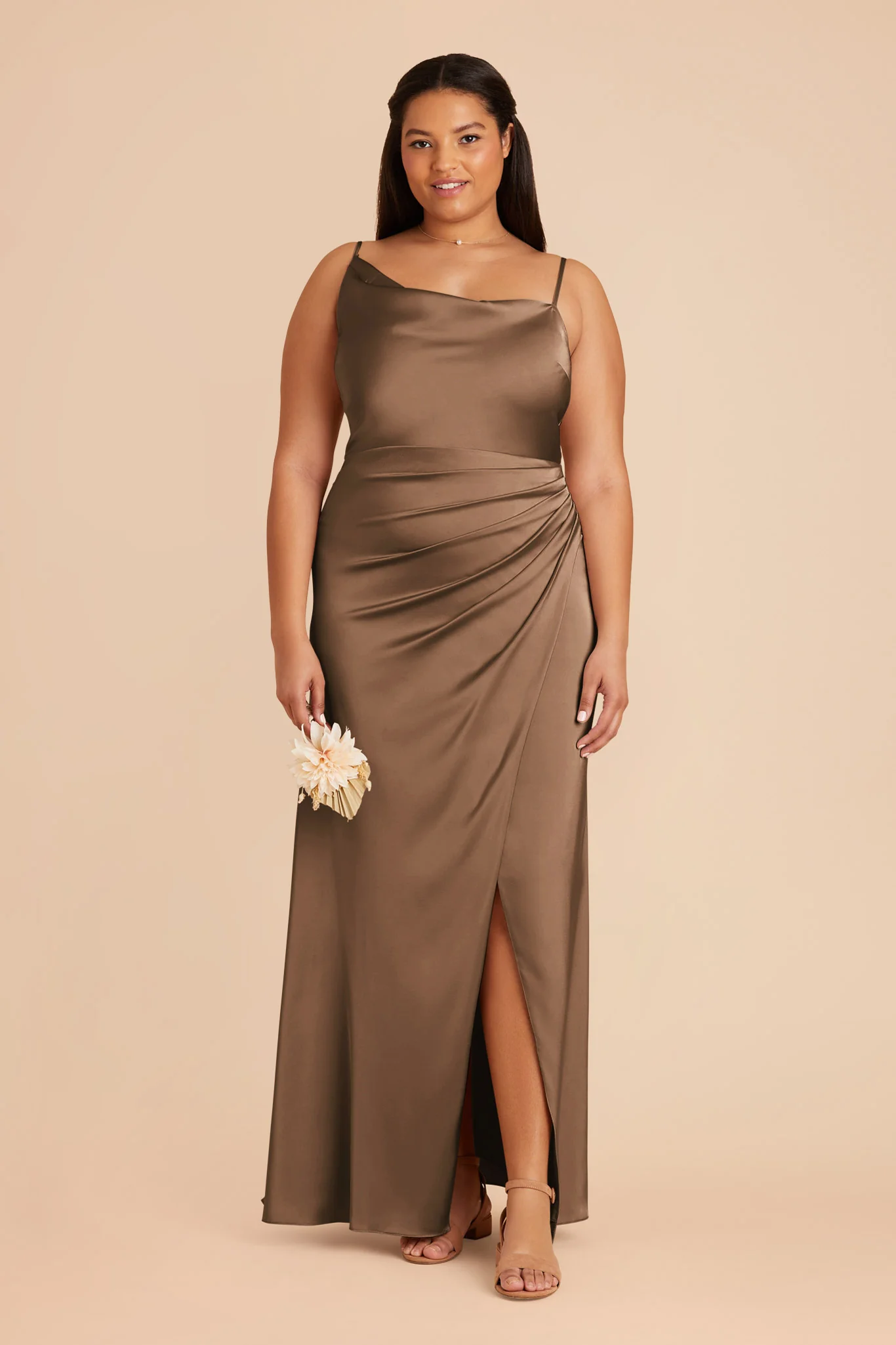 Jennifer Matte Satin Dress - Mocha - necksoother