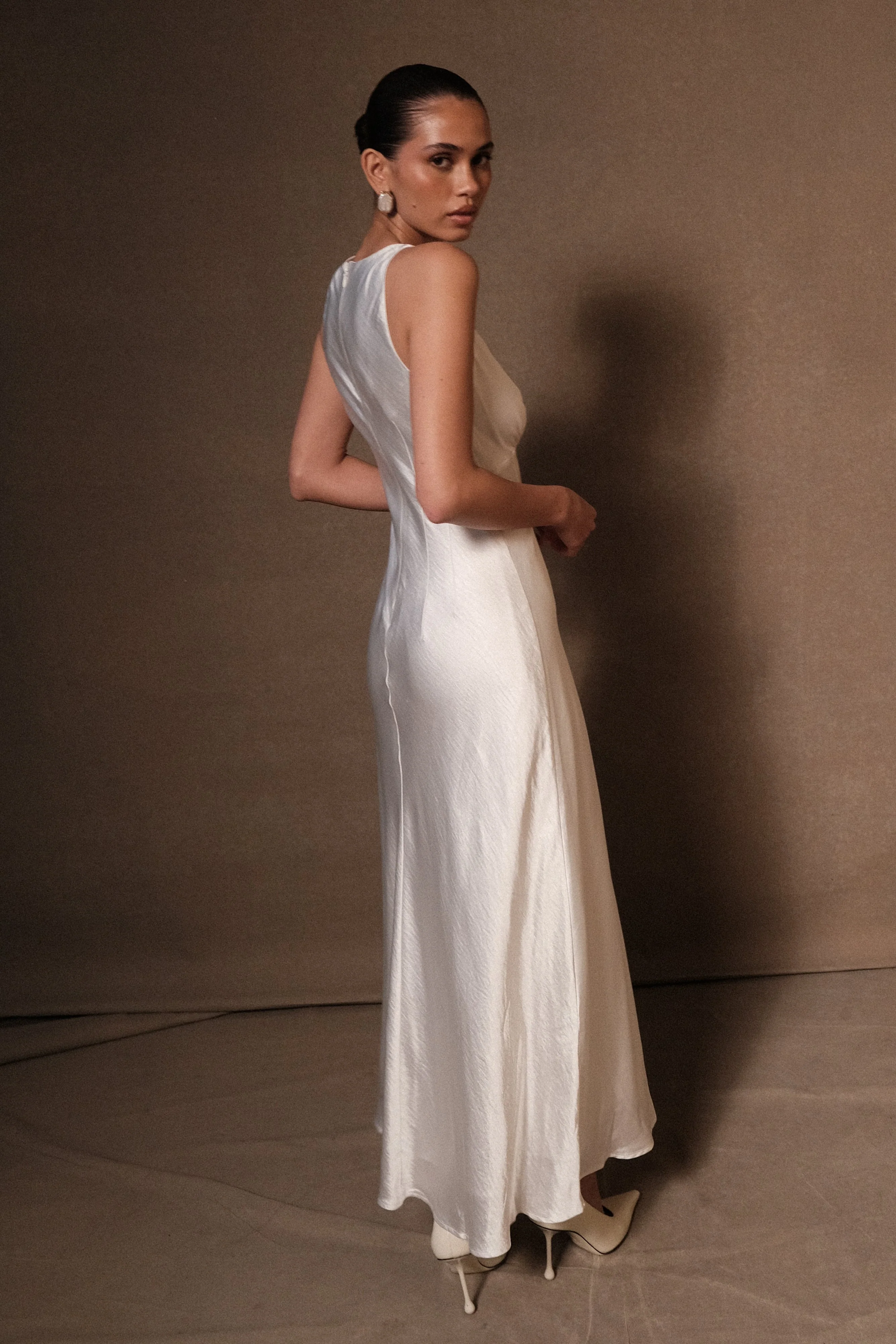 Meghan Satin Maxi Dress - Ivory - necksoother