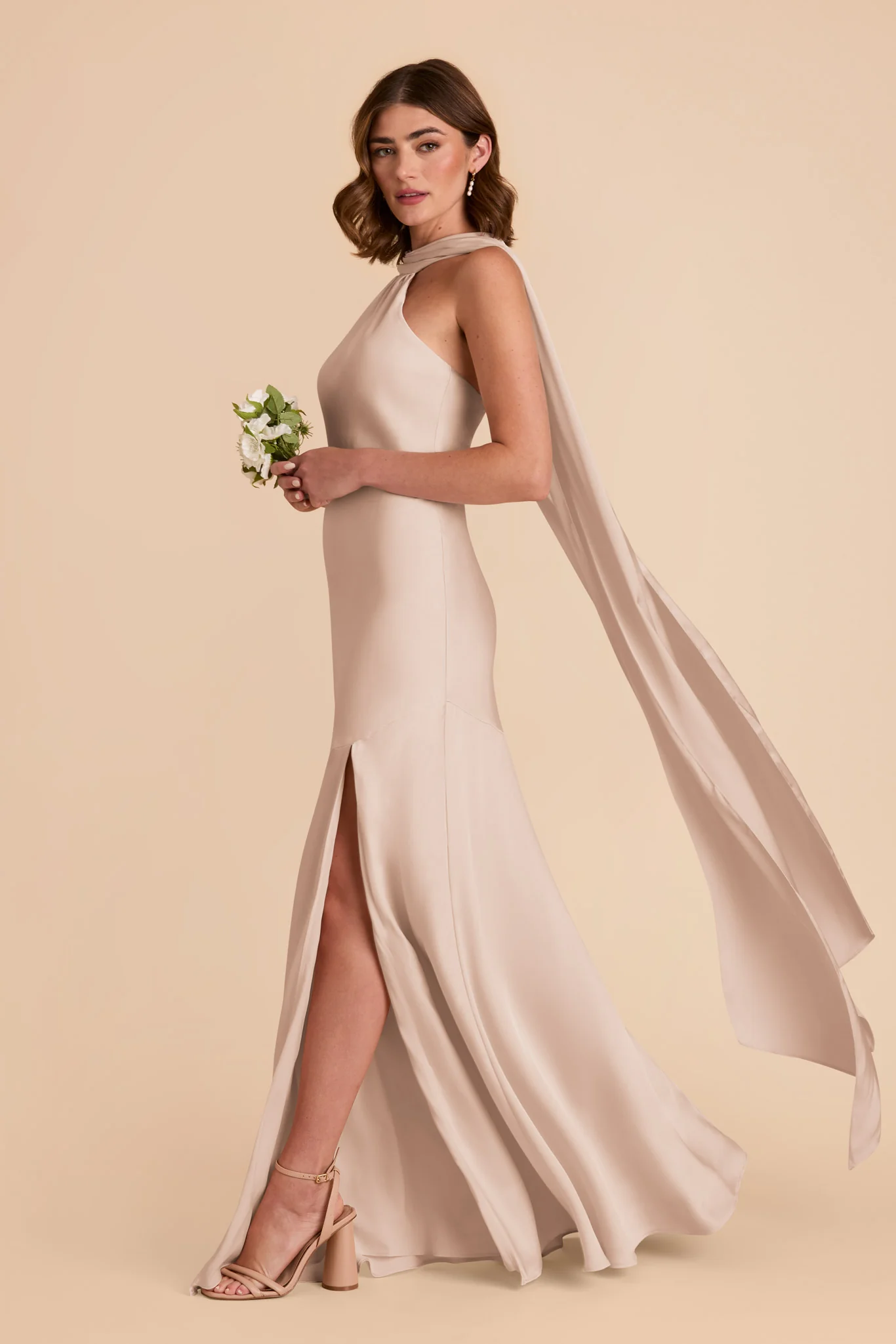 Eileen Matte Satin Dress - Taupe - necksoother