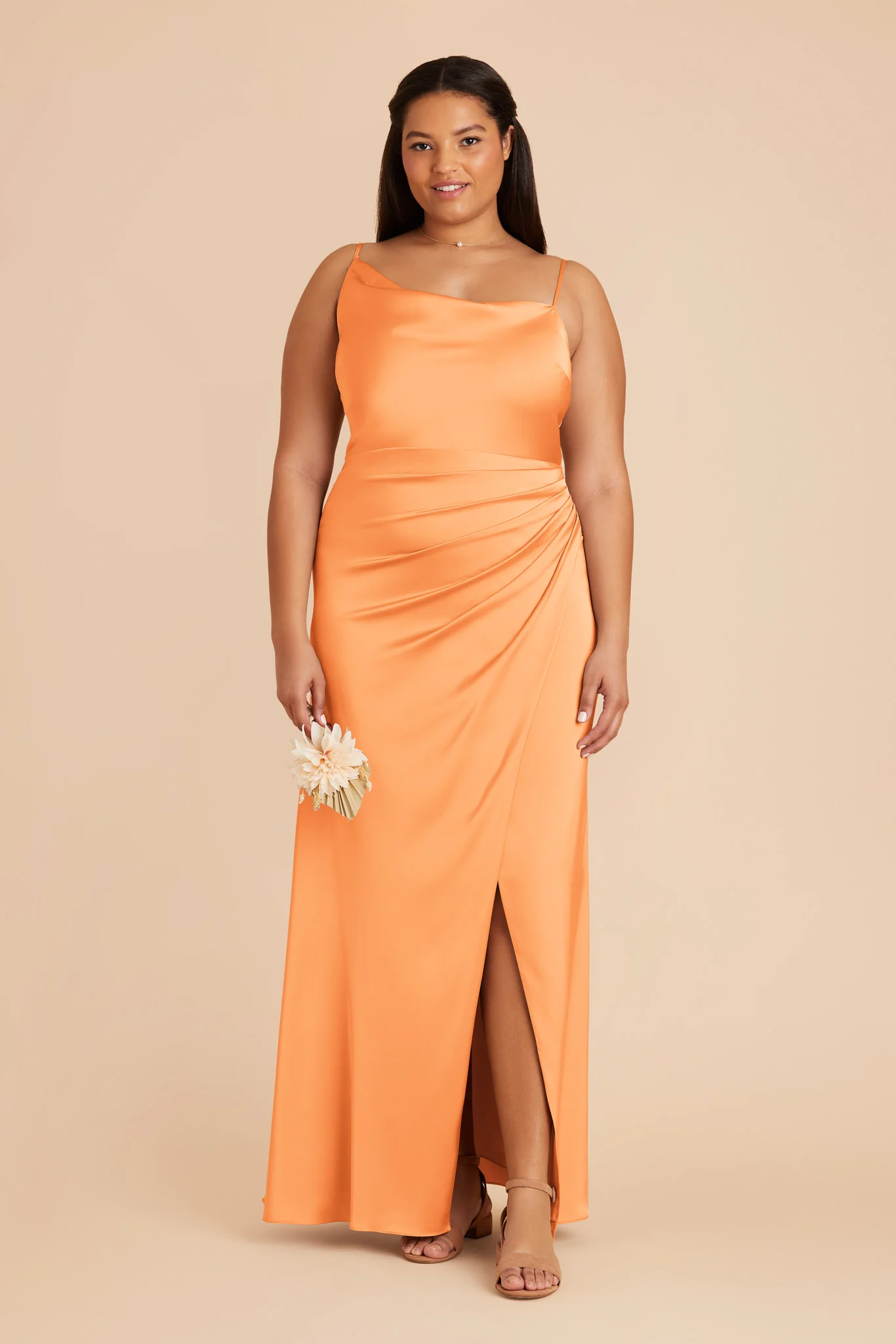 Jennifer Matte Satin Dress - Apricot - necksoother