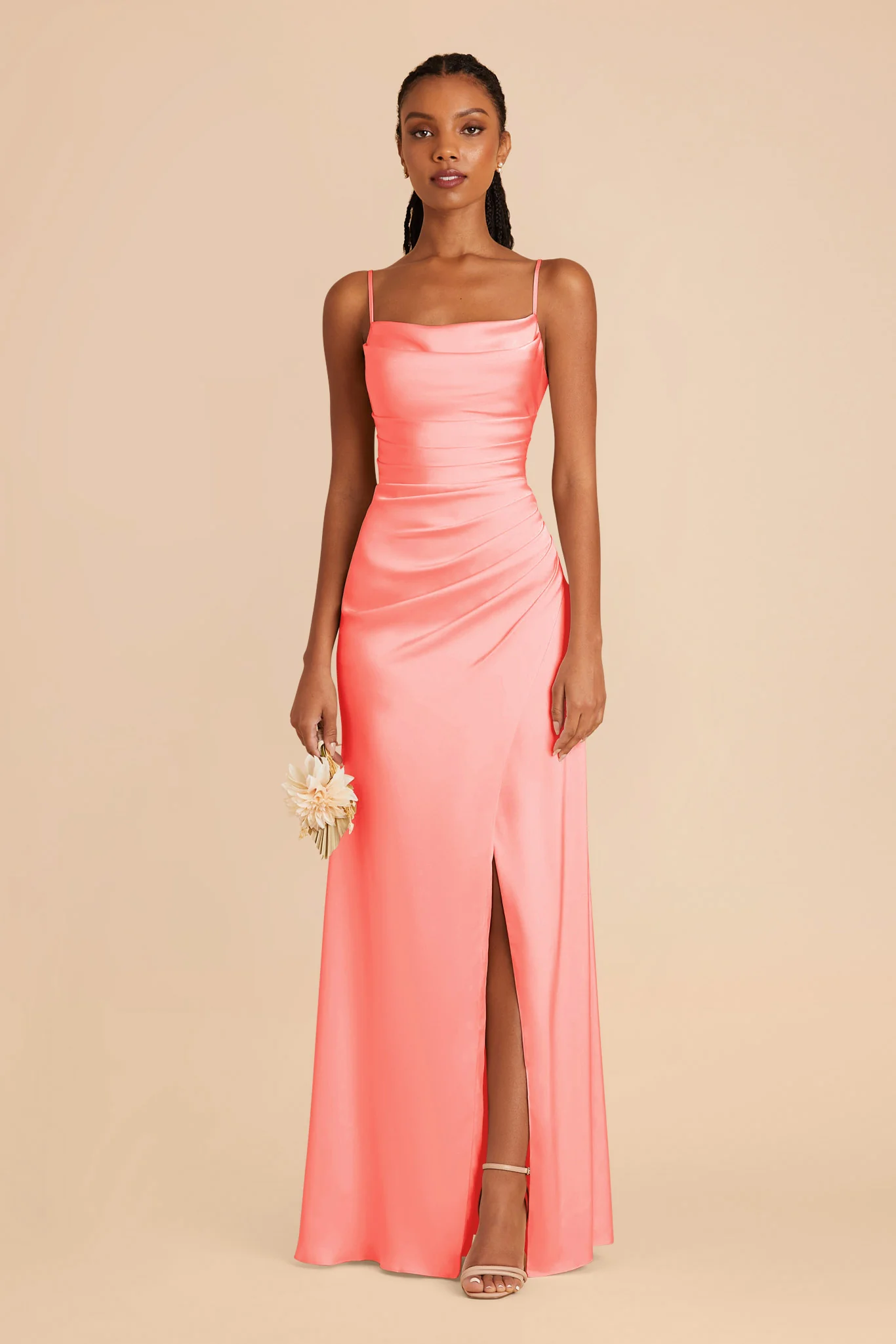 Lydia Matte Satin Dress - Coral Pink - necksoother