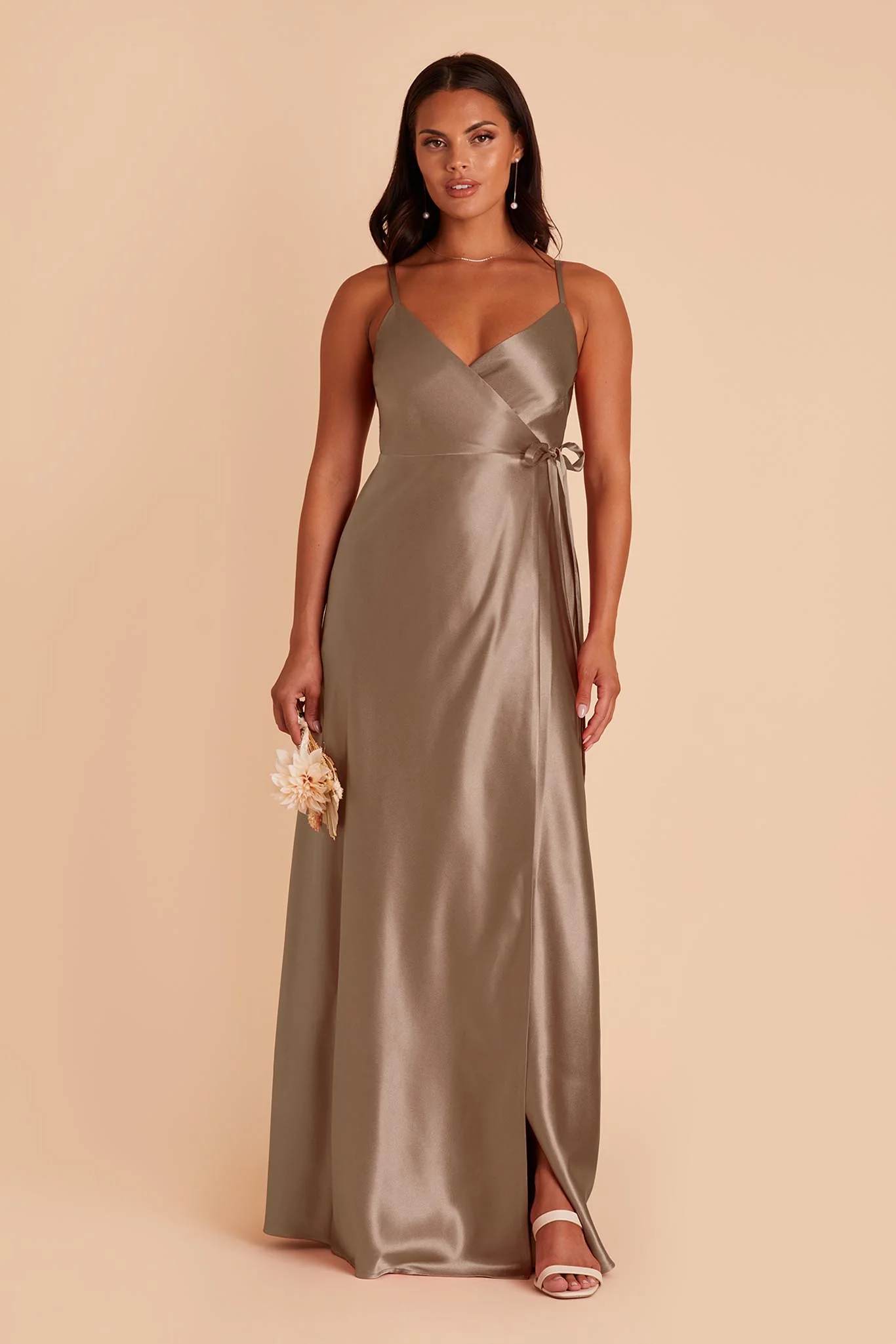 Cindy Shiny Satin Dress - Mocha - necksoother