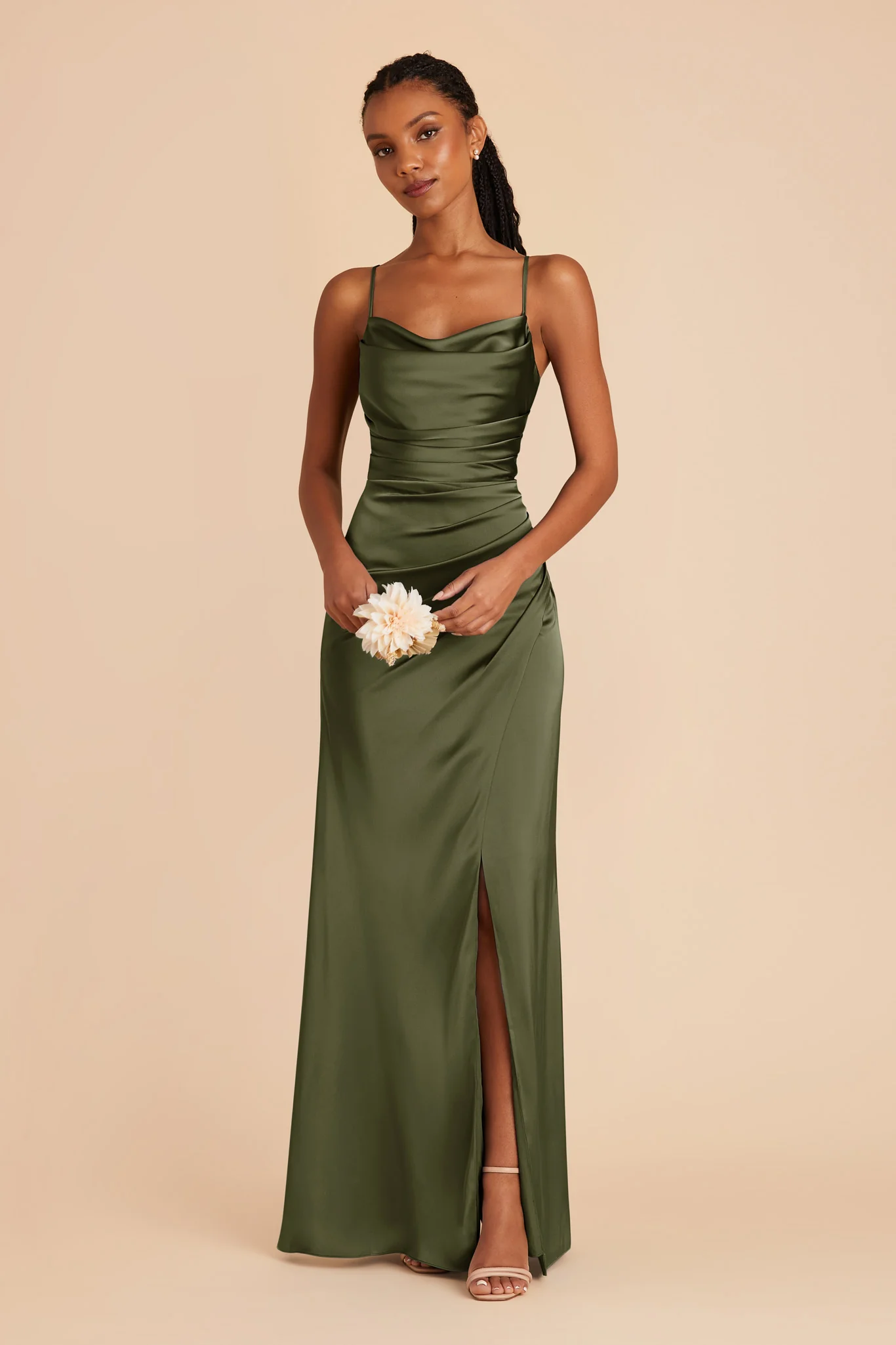 Lydia Matte Satin Dress - Olive - necksoother