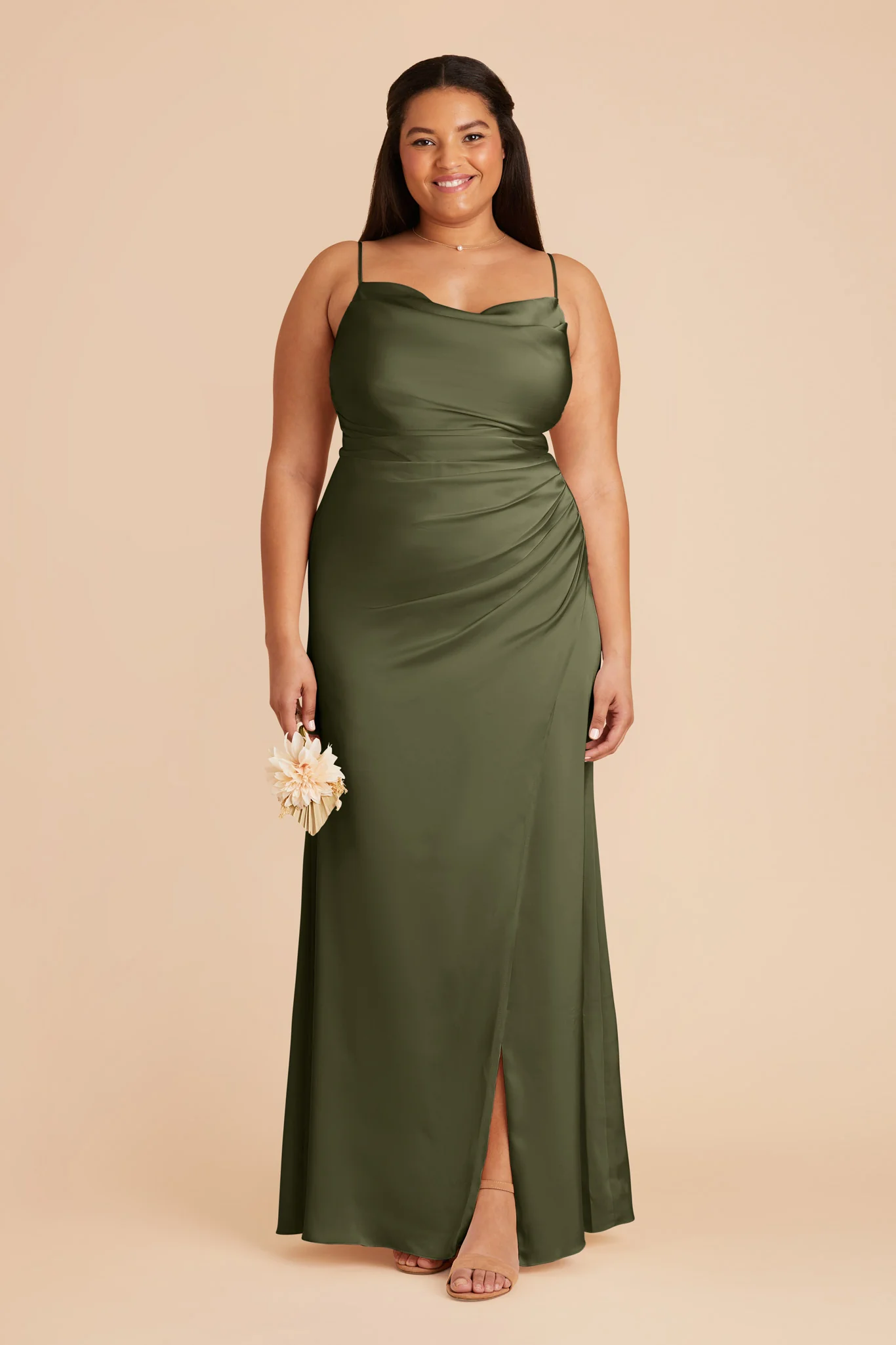 Lydia Matte Satin Dress - Olive - necksoother