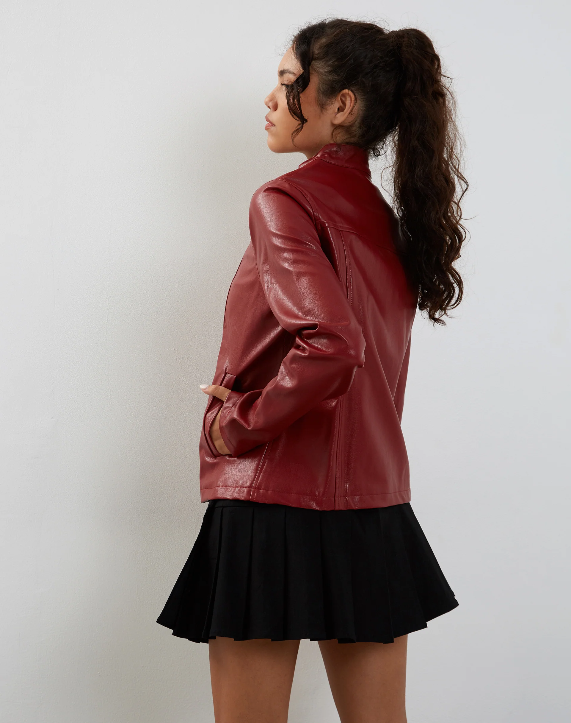 Olivia Jacket in PU Blood Red - necksoother