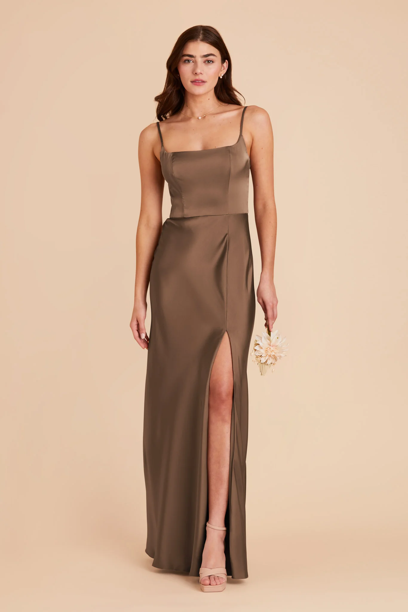 Mai Matte Satin Dress - Mocha - necksoother