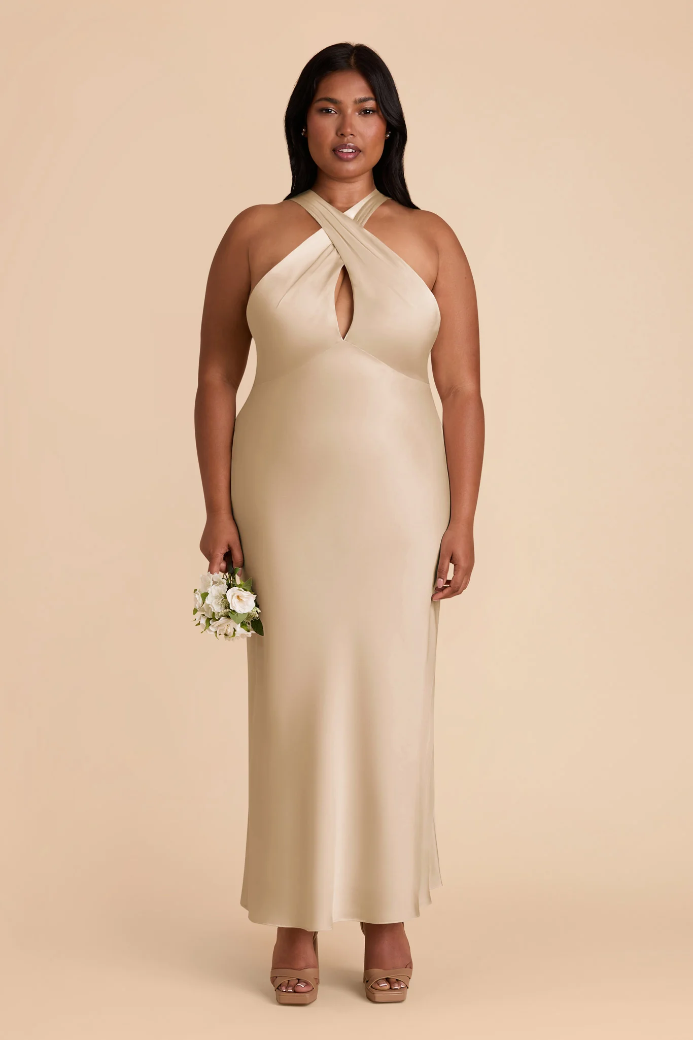 Monique Matte Satin Dress - Gold - necksoother