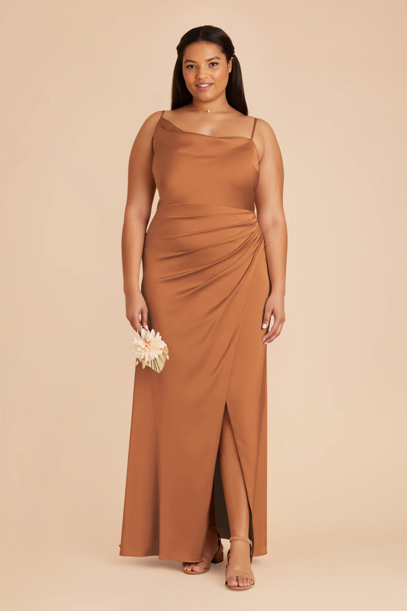 Jennifer Matte Satin Dress - Rust - necksoother