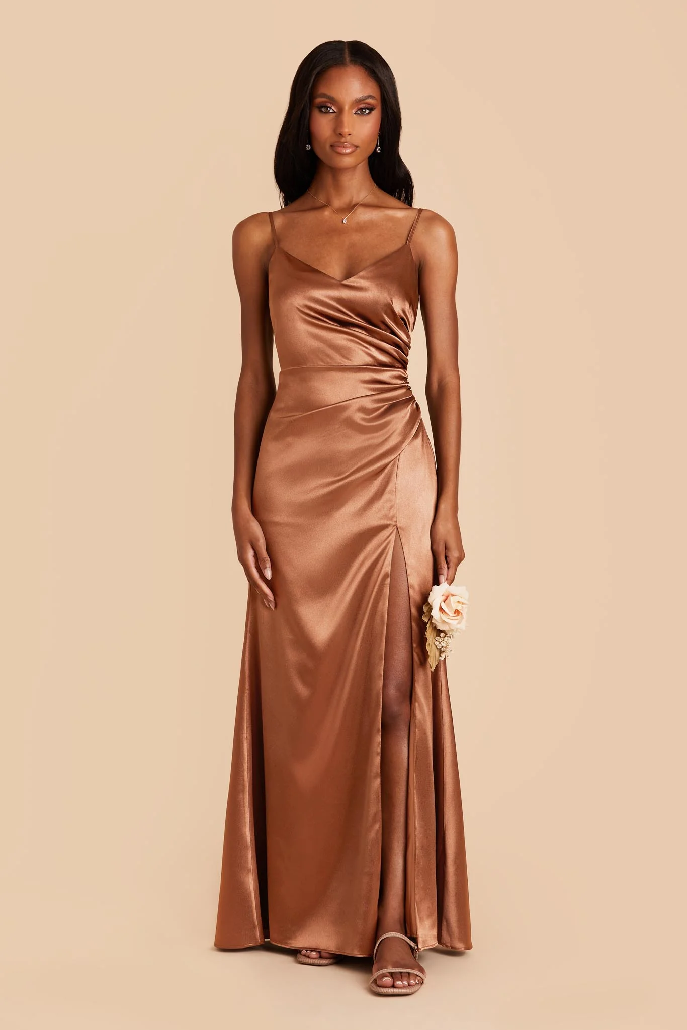 Catherine Shiny Satin Dress - Rust - necksoother