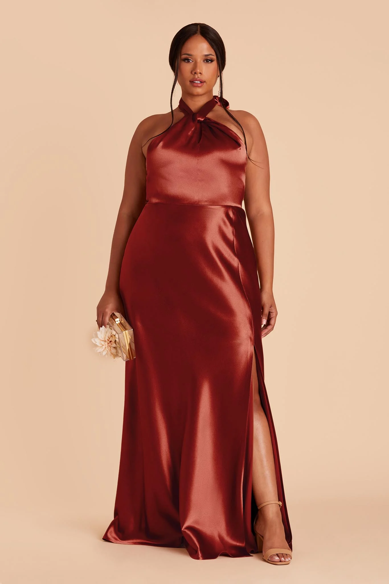 Monica Shiny Satin Dress - Spice - necksoother