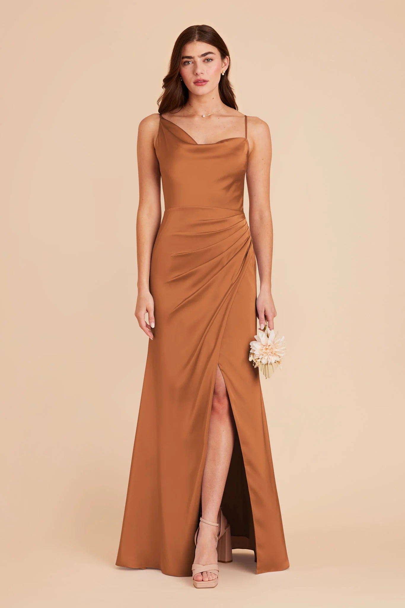 Jennifer Matte Satin Dress - Rust - necksoother