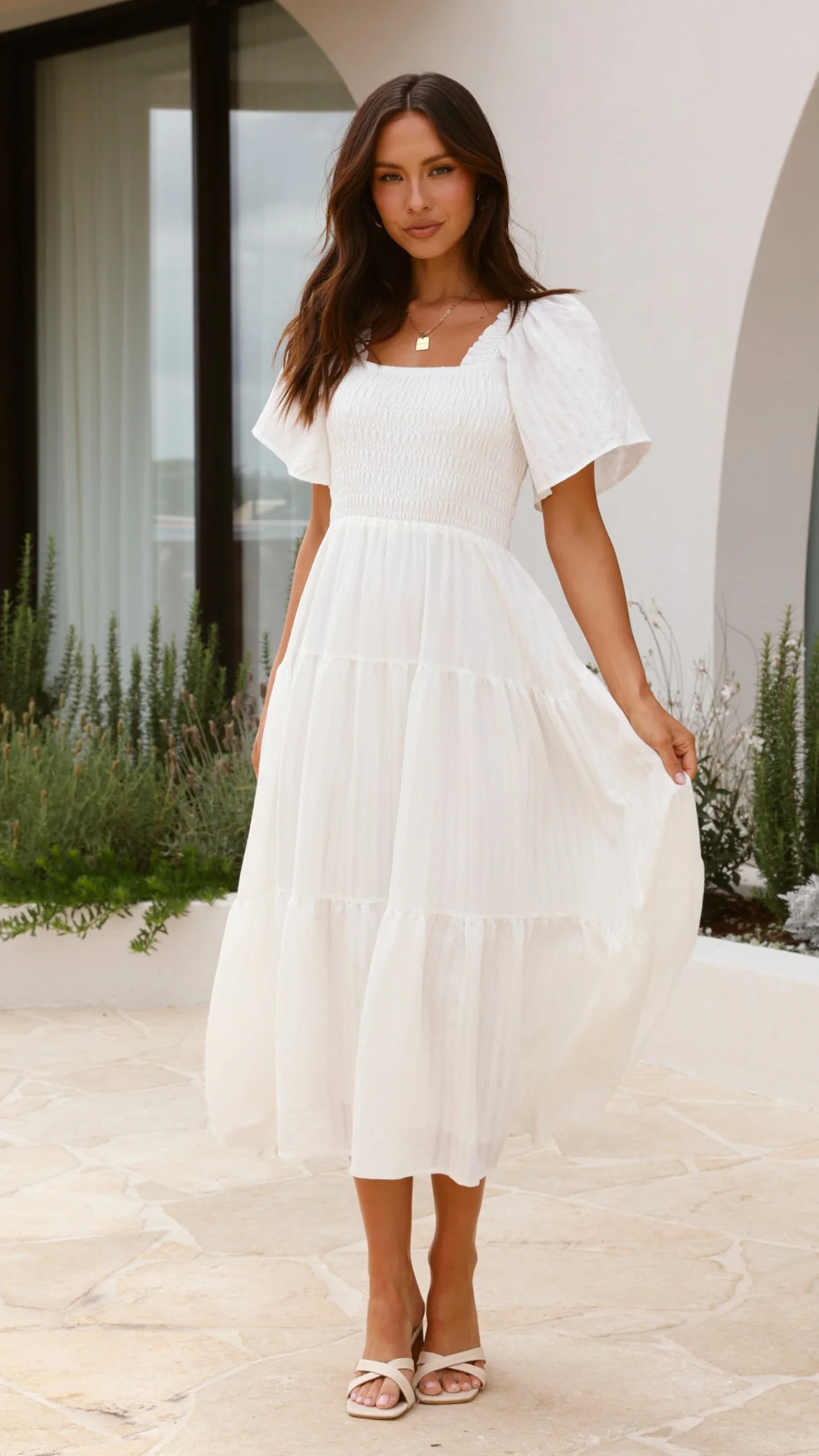 Lainey Midi Dress - White - necksoother