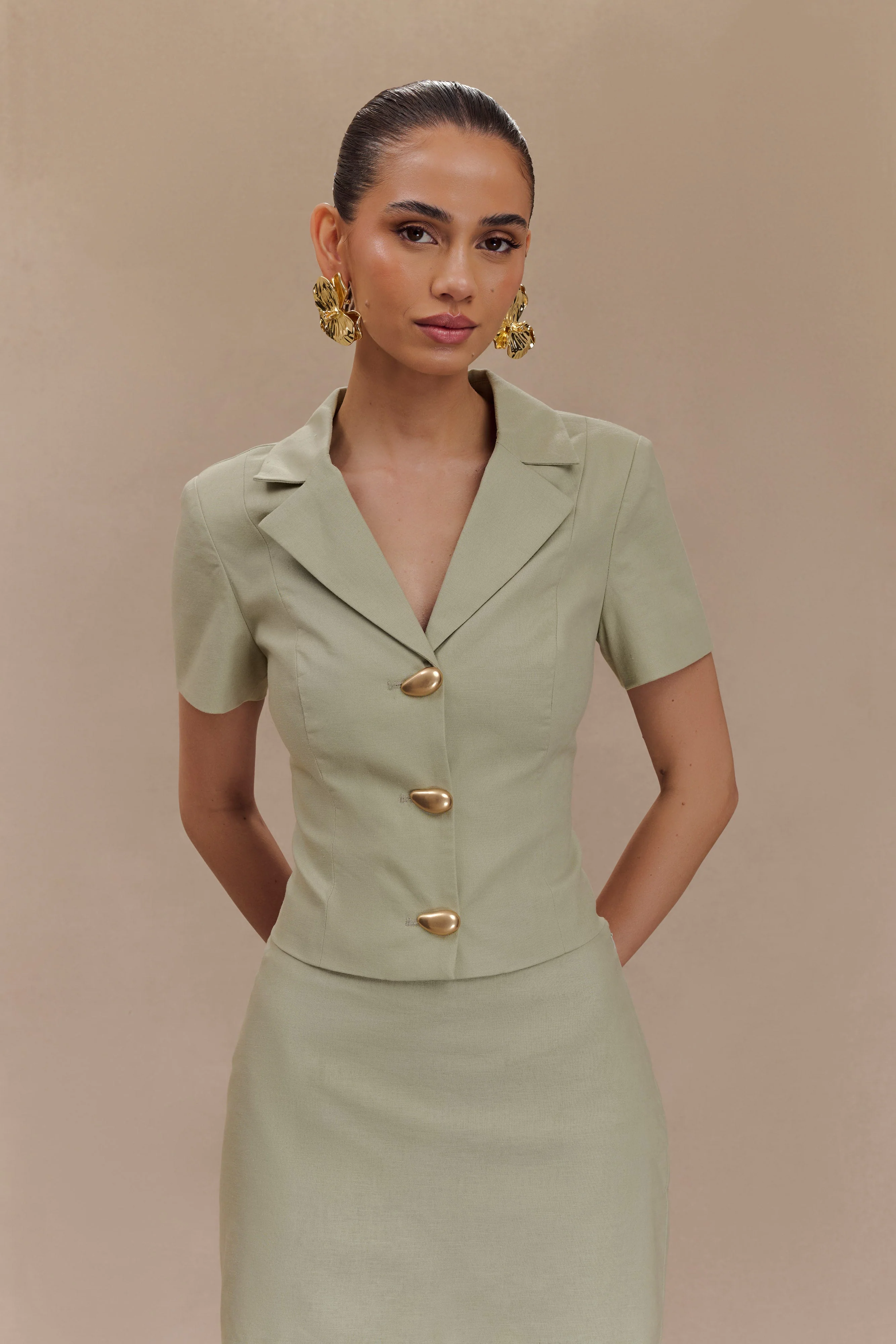 Ciara Linen Jacket - Basil - necksoother
