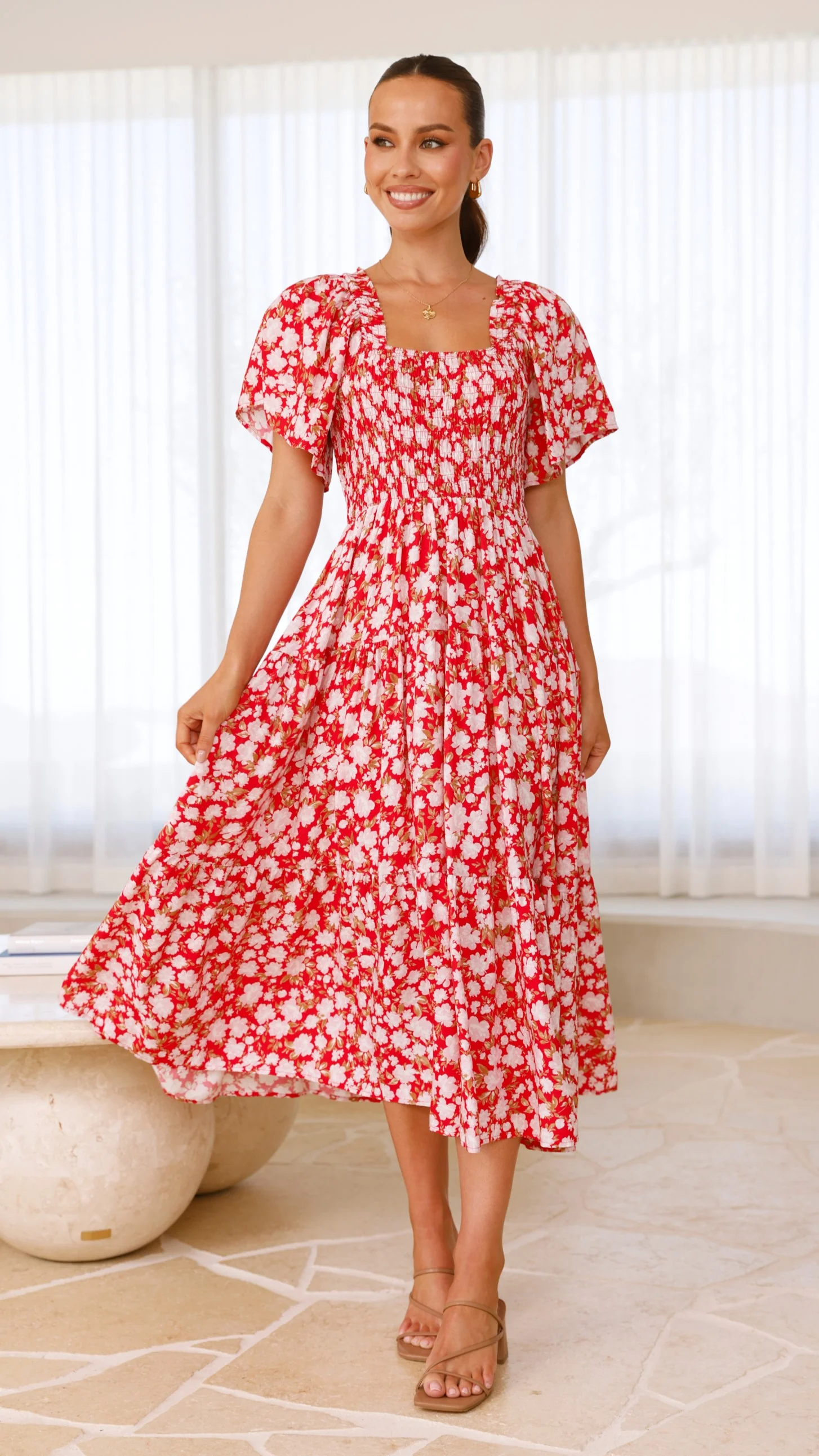 Sammi Midi Dress - Red Floral - necksoother