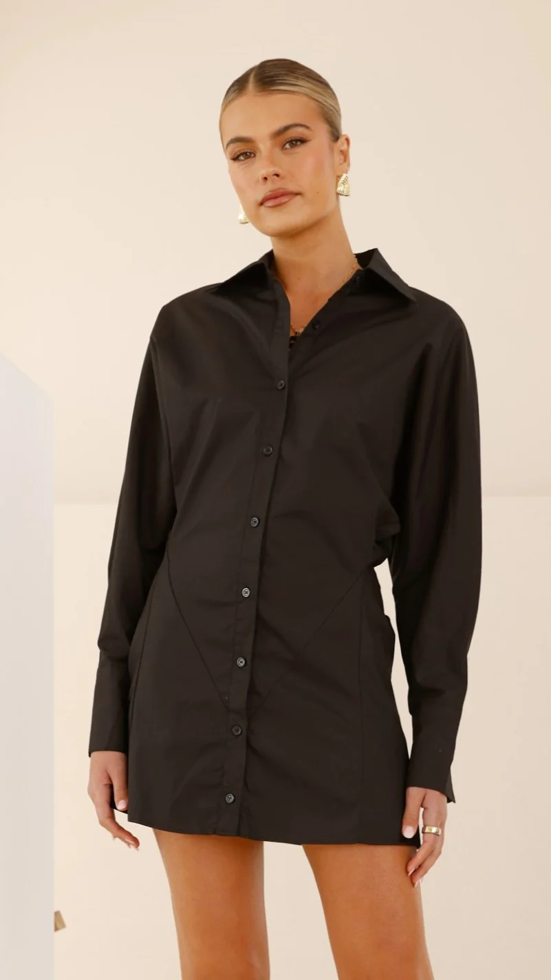 Lydia Shirt Dress - Black - necksoother