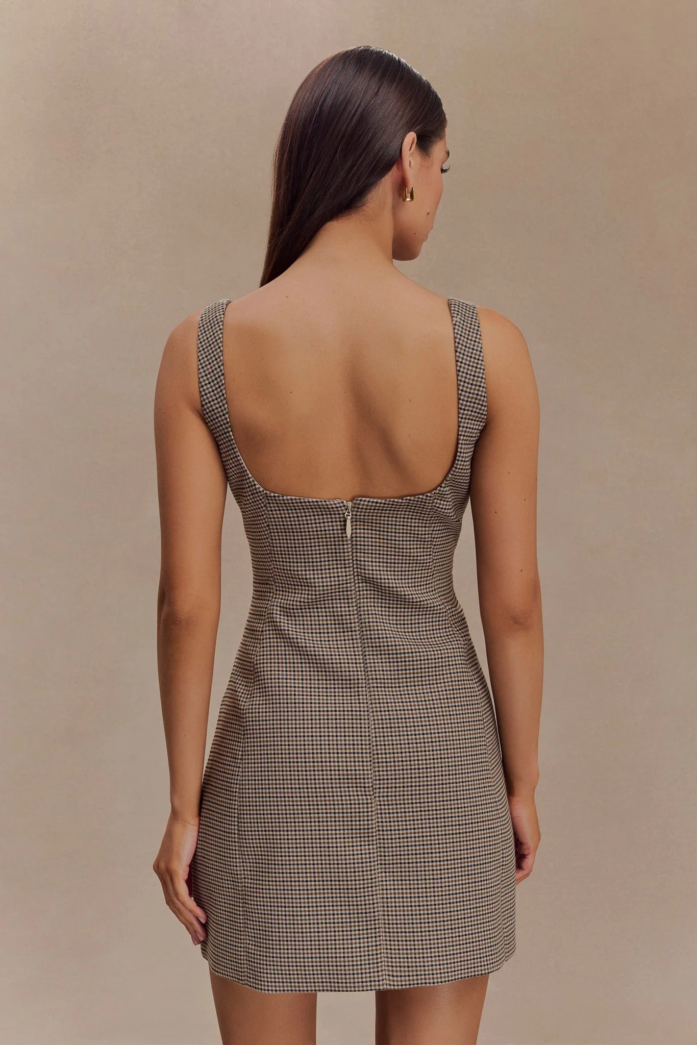 Beth Mini Dress - Tan Check - necksoother