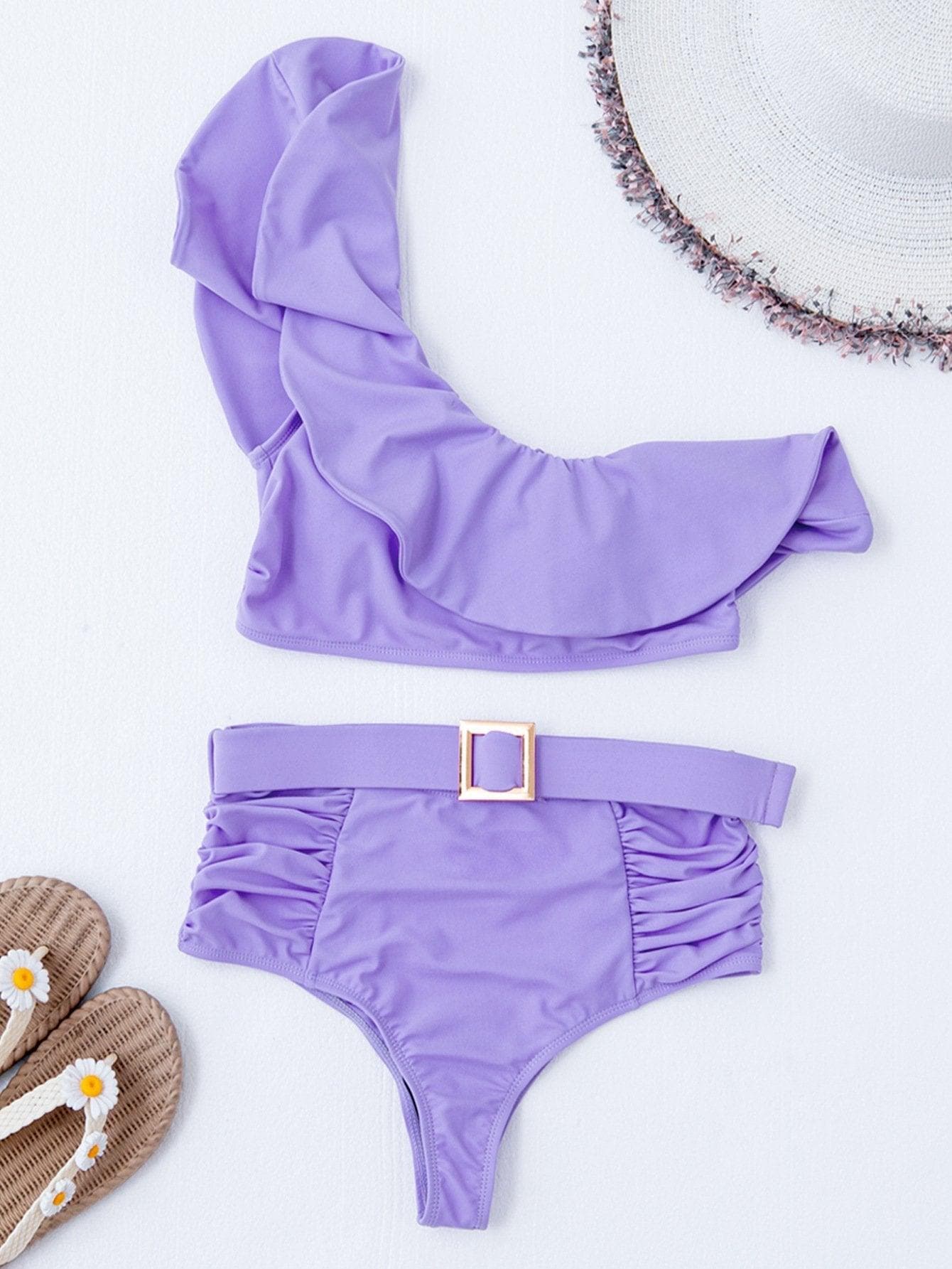 One shoulder ruffled bikini - necksoother