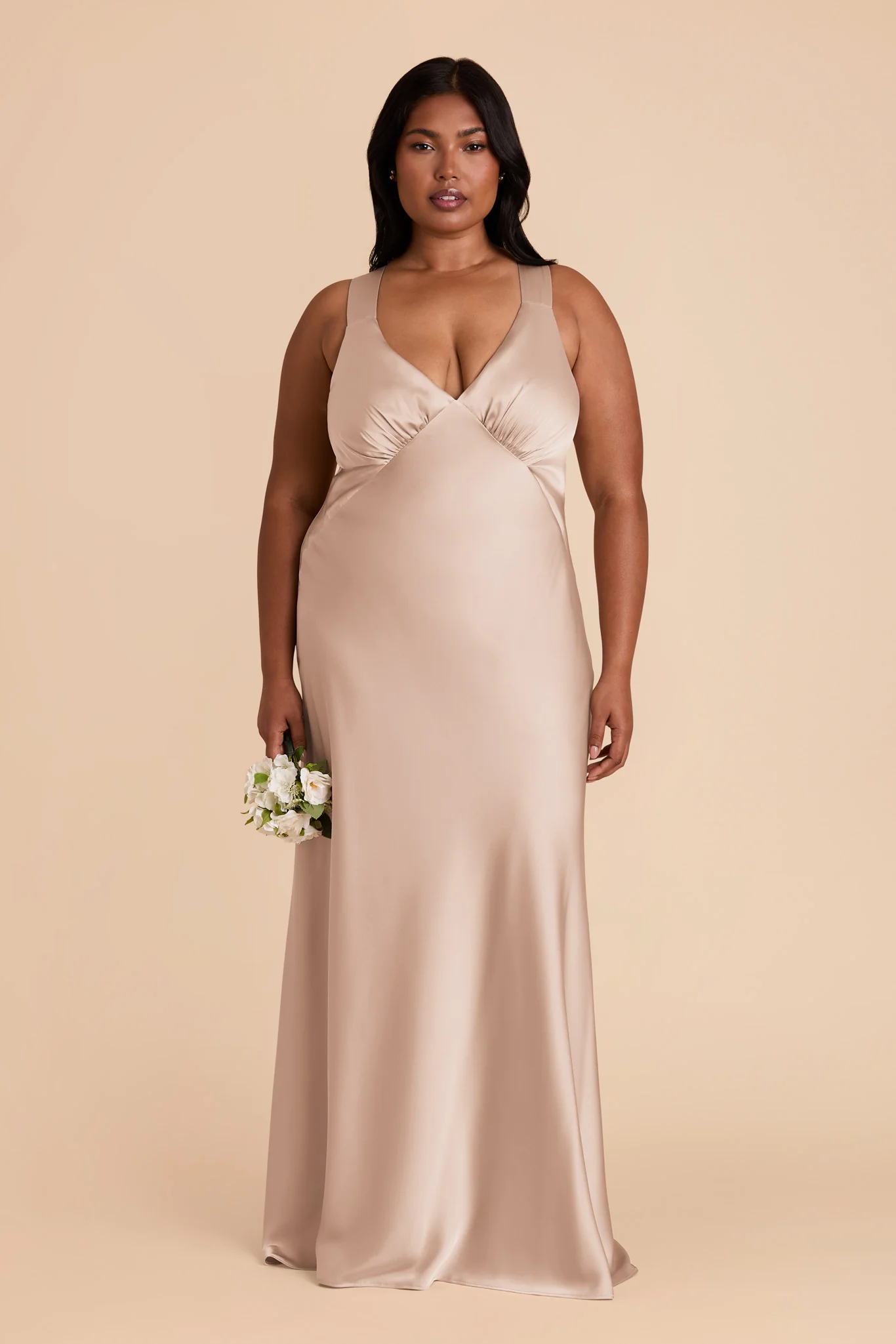 Veronica Matte Satin Dress - Taupe - necksoother