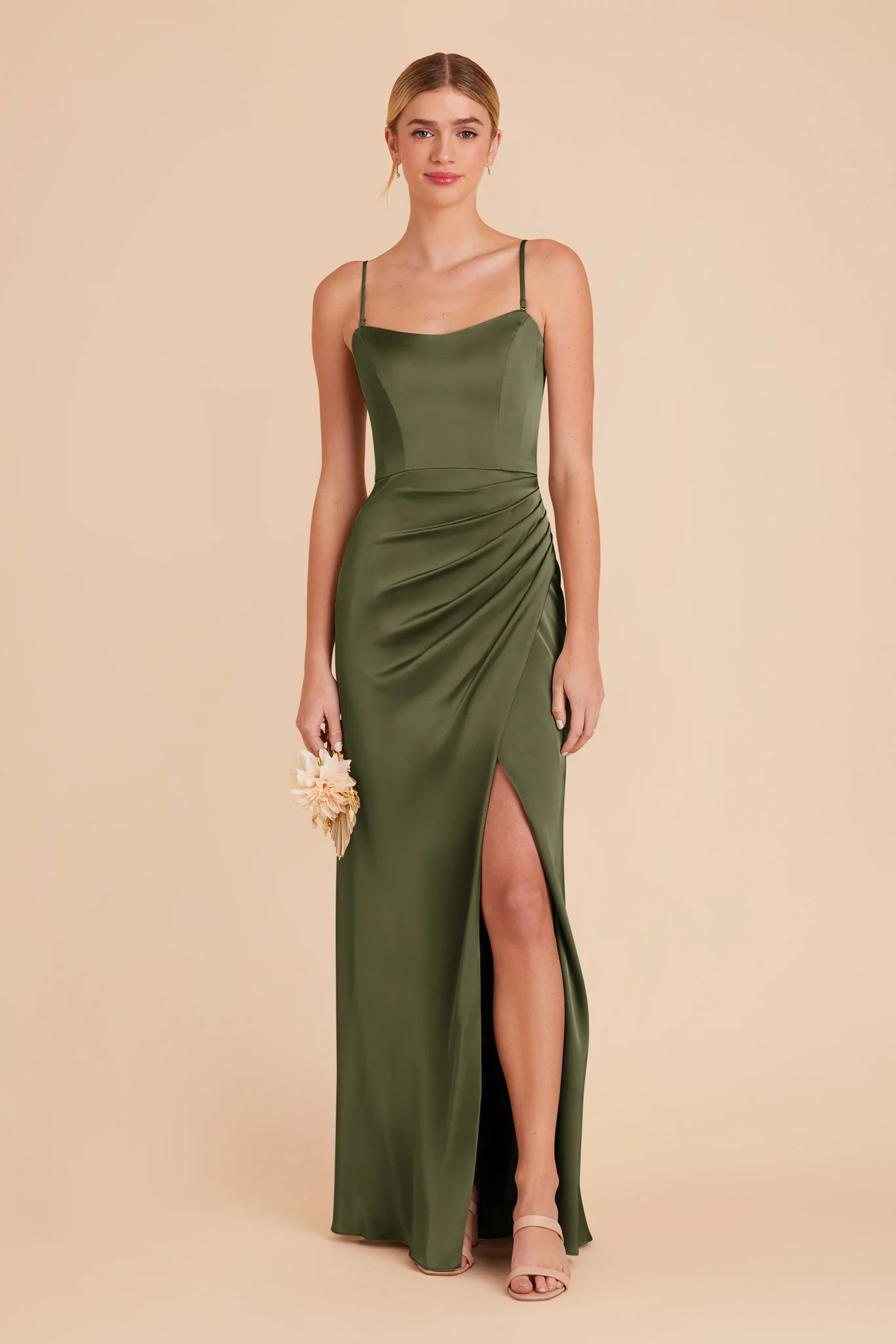 Anne Matte Satin Dress - Olive - necksoother