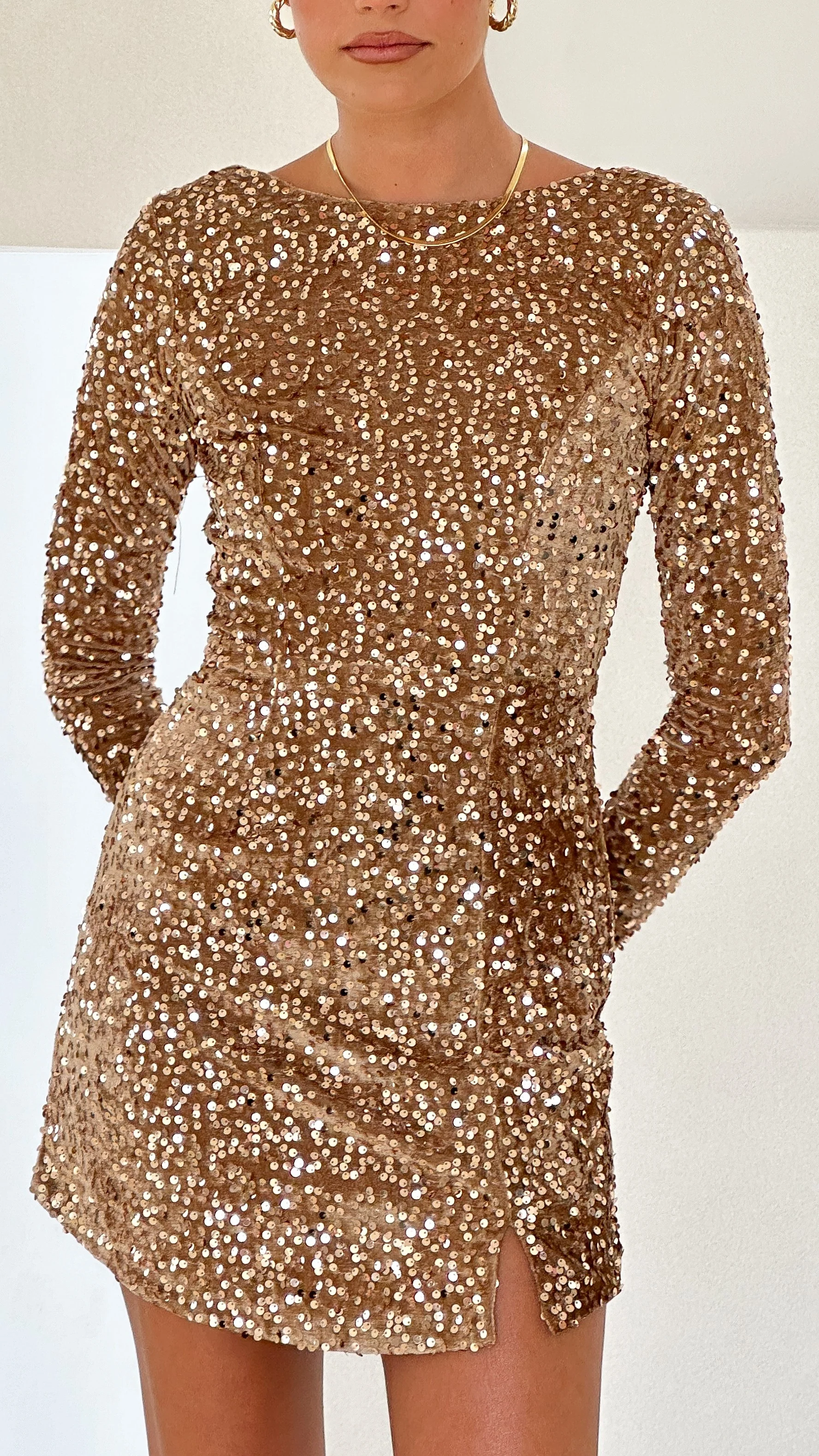 Felicia Mini Dress - Gold - necksoother