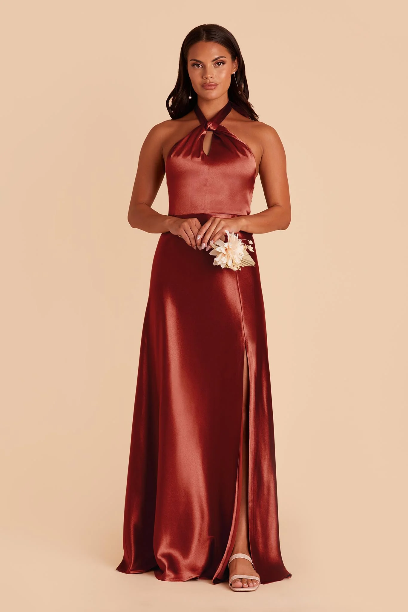 Monica Shiny Satin Dress - Spice - necksoother