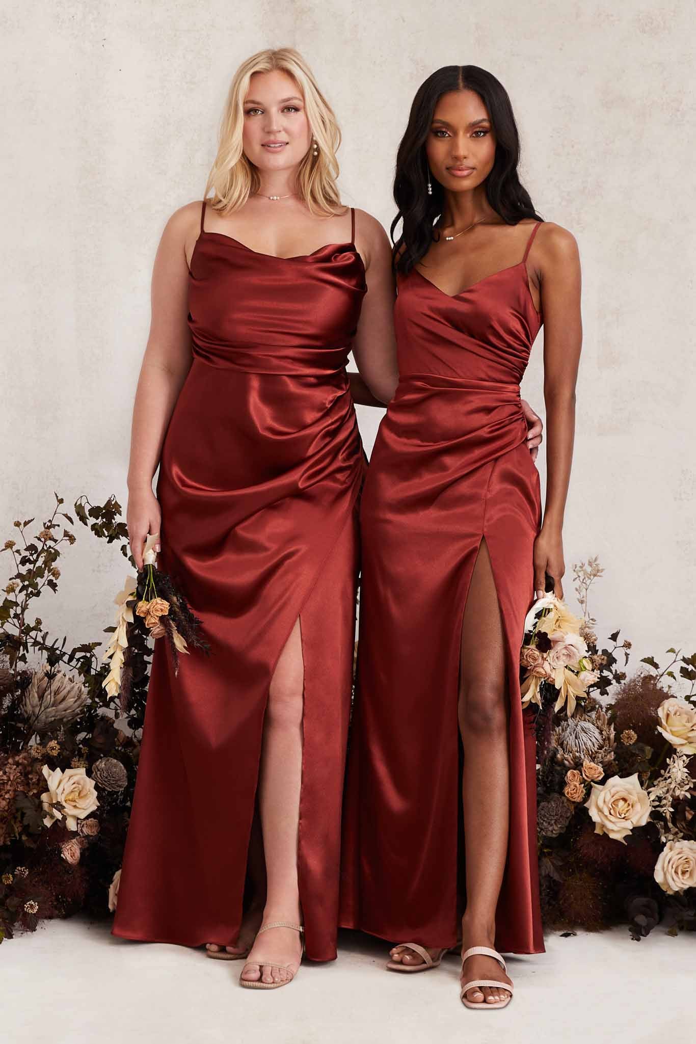 Catherine Shiny Satin Dress - Spice - necksoother