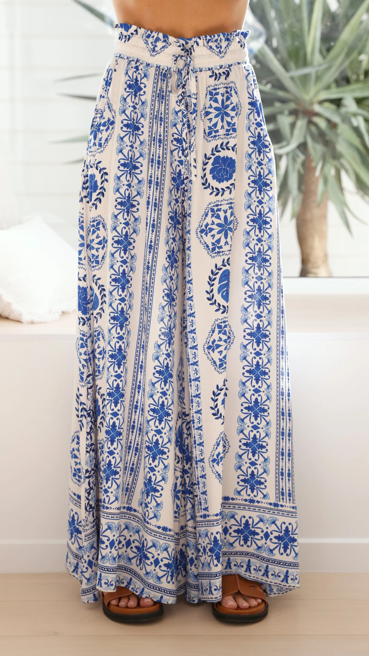 Avery Wide Leg Pant - Blue Print - necksoother