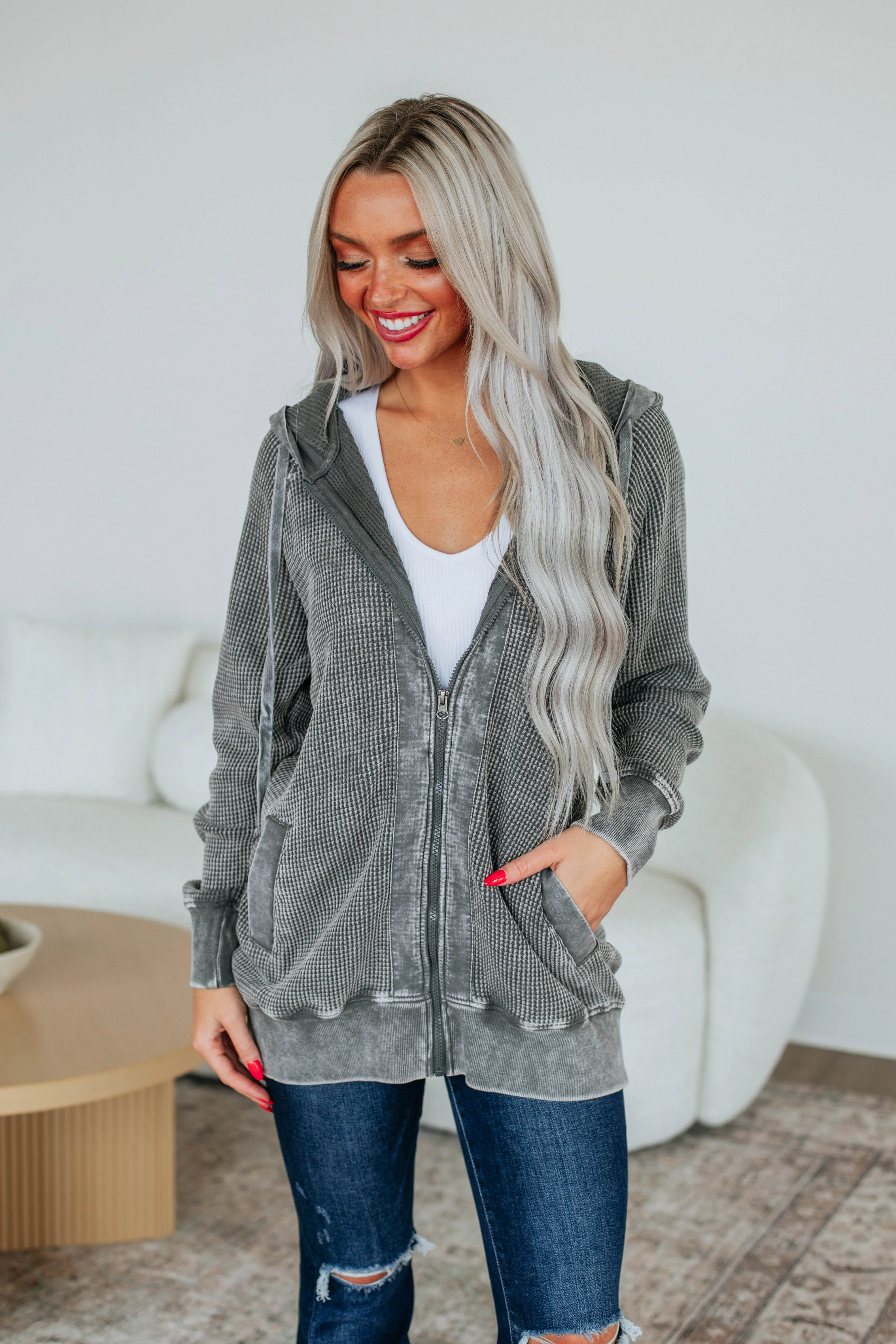 Leya Zip-Up Jacket - Charcoal - necksoother