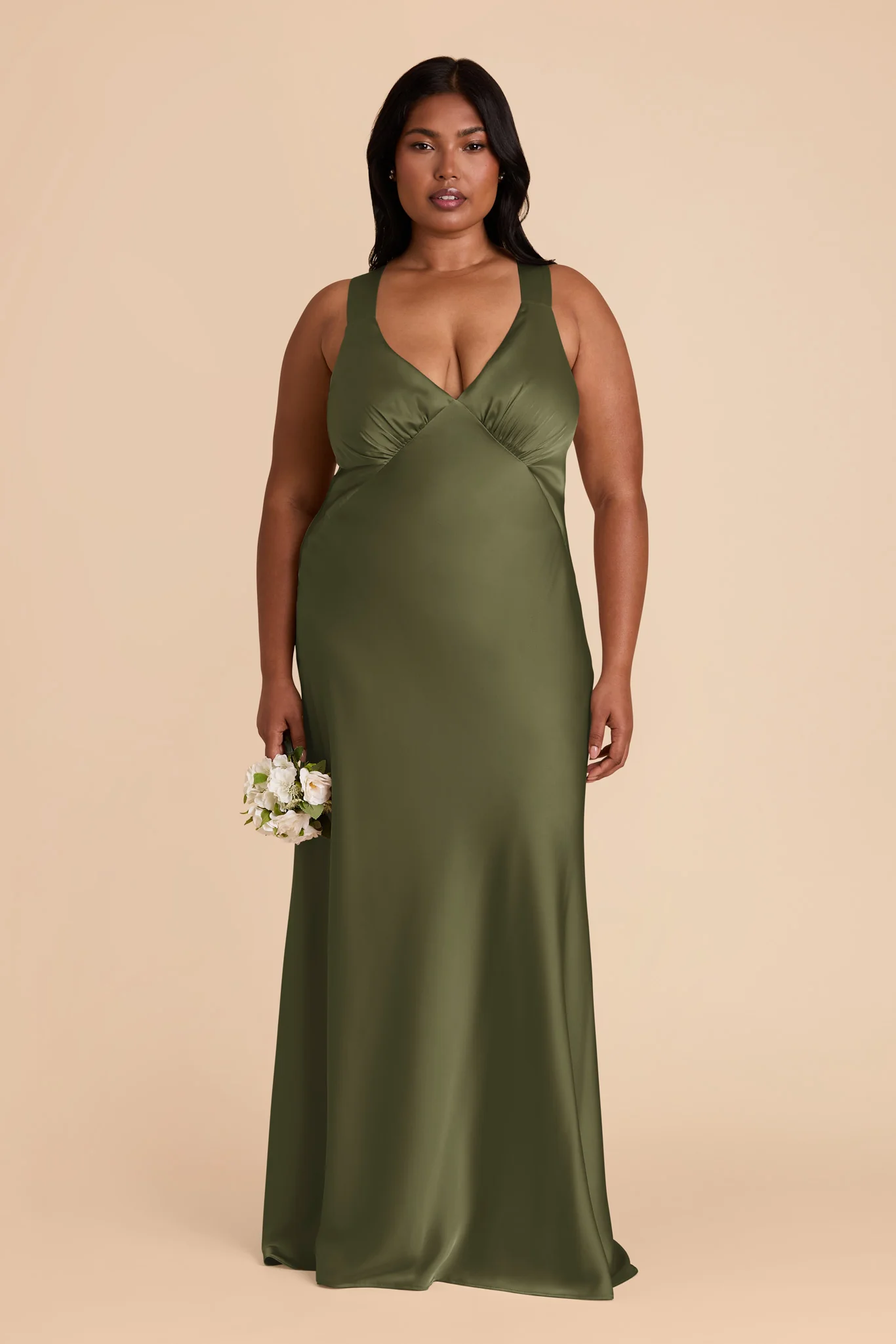 Veronica Matte Satin Dress - Olive - necksoother