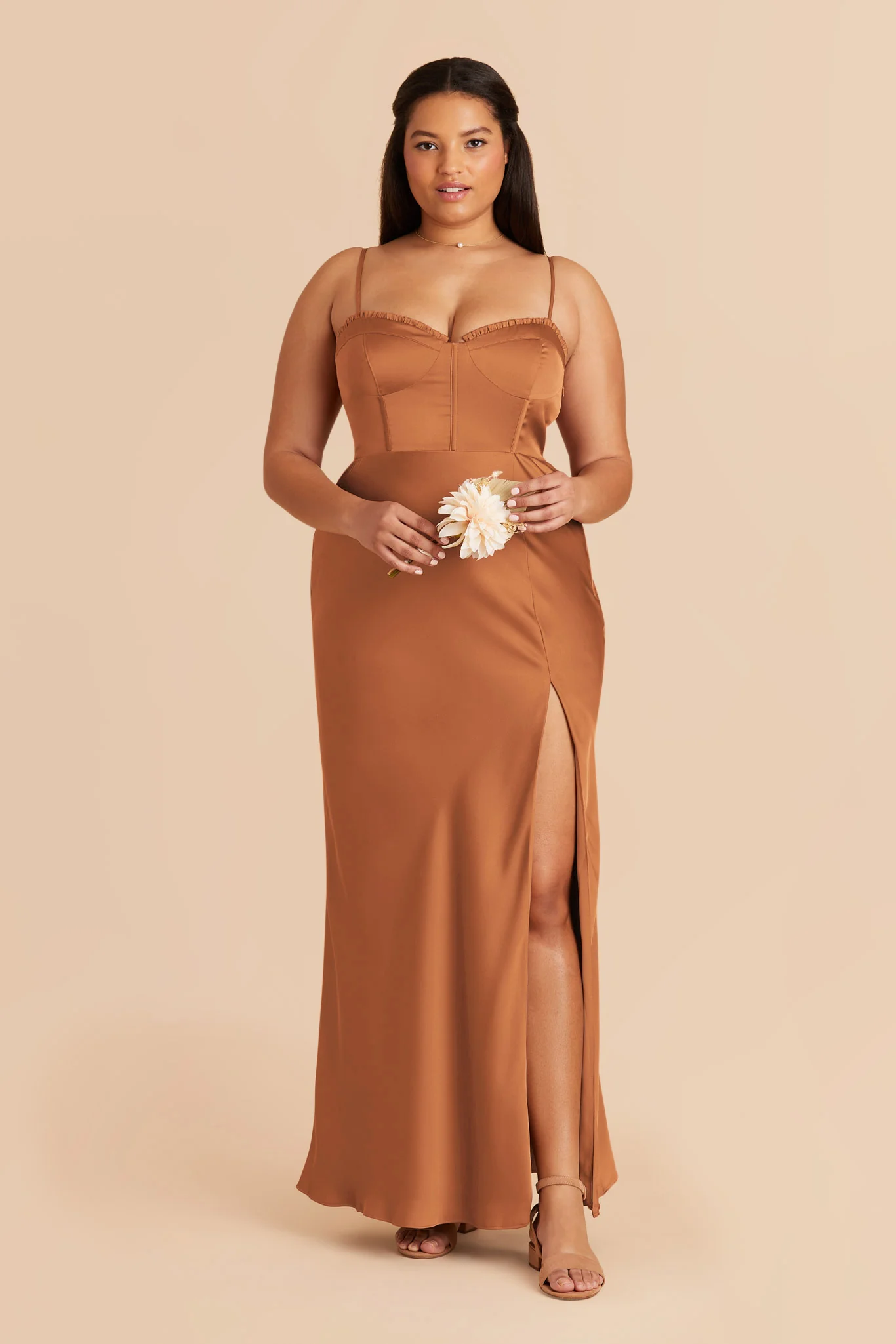 Jessica Matte Satin Dress - Rust - necksoother