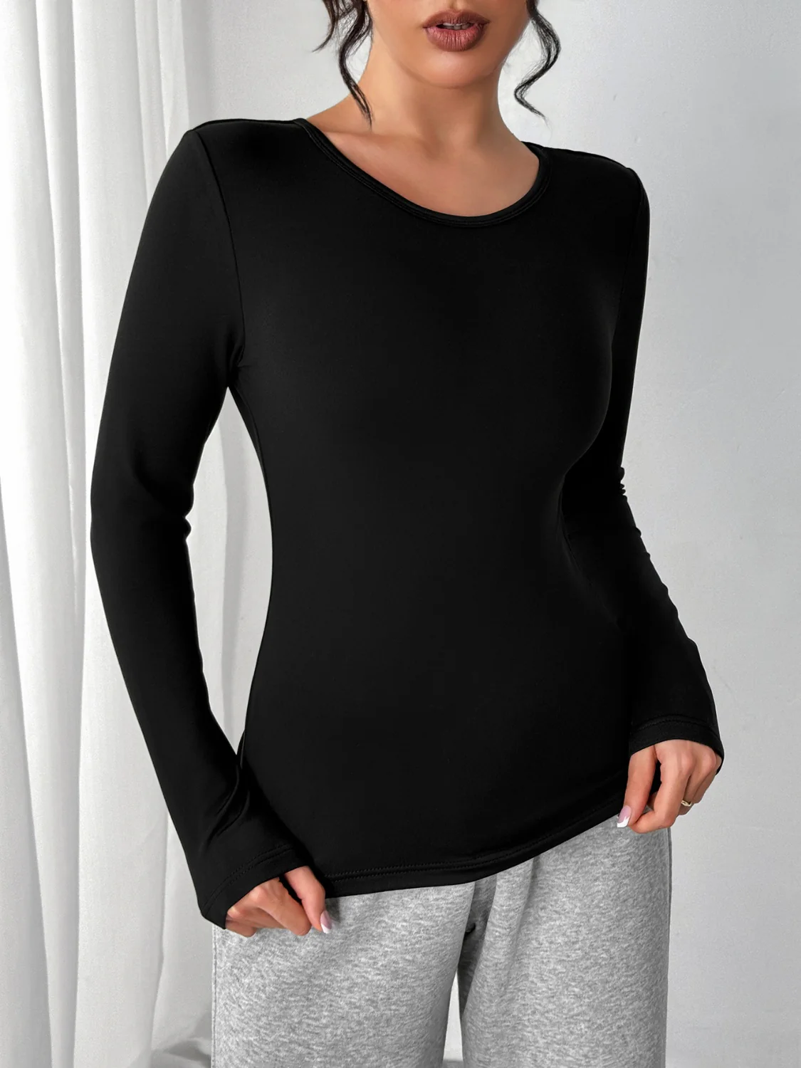 Round Neck Long Sleeve T-Shirt - necksoother