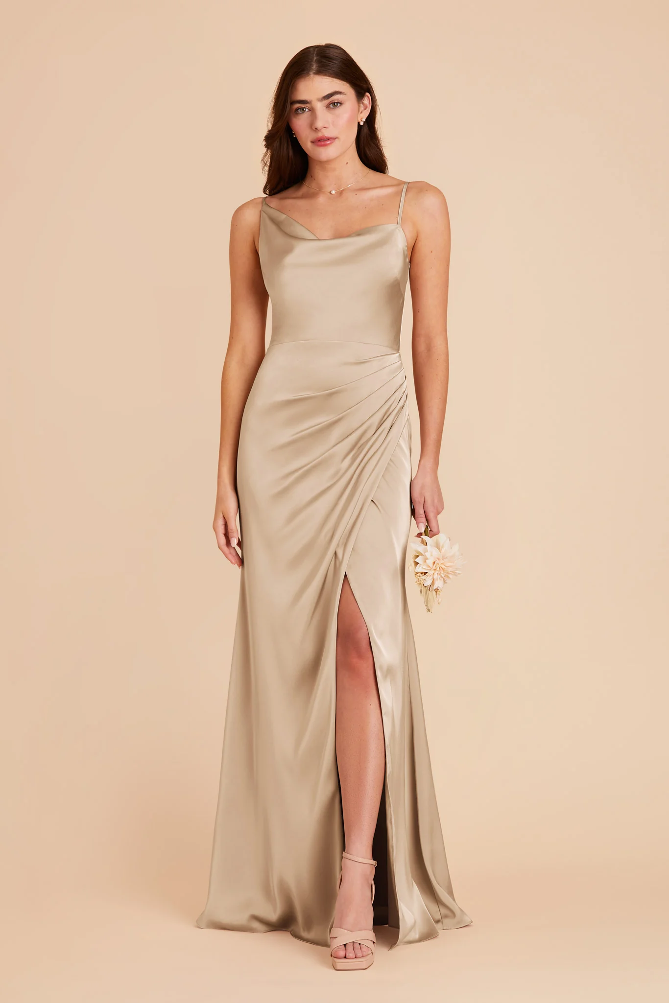 Jennifer Matte Satin Dress - Gold - necksoother