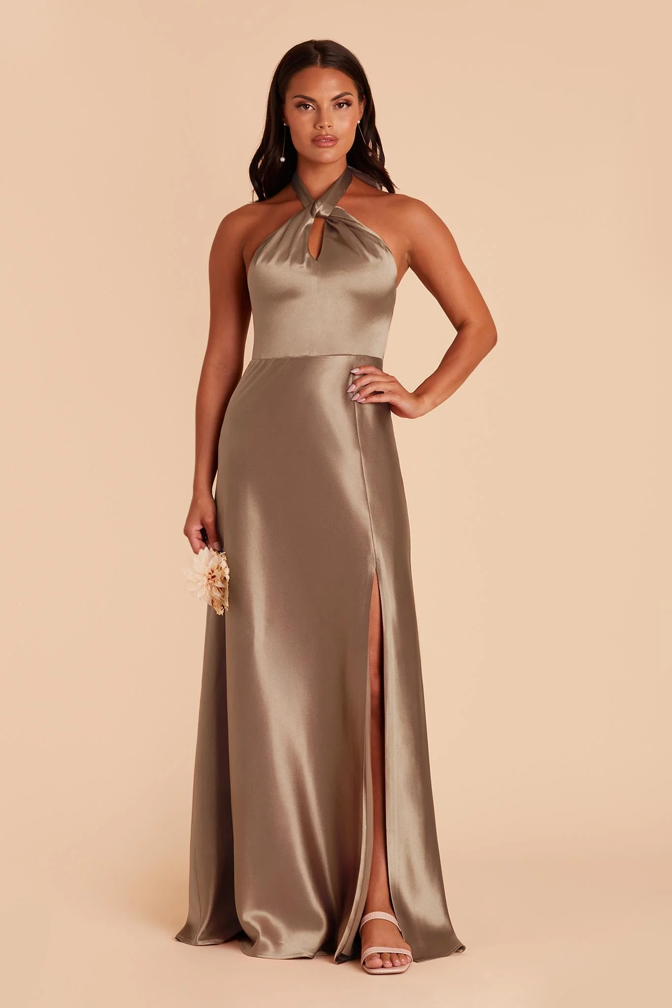 Monica Shiny Satin Dress - Mocha - necksoother