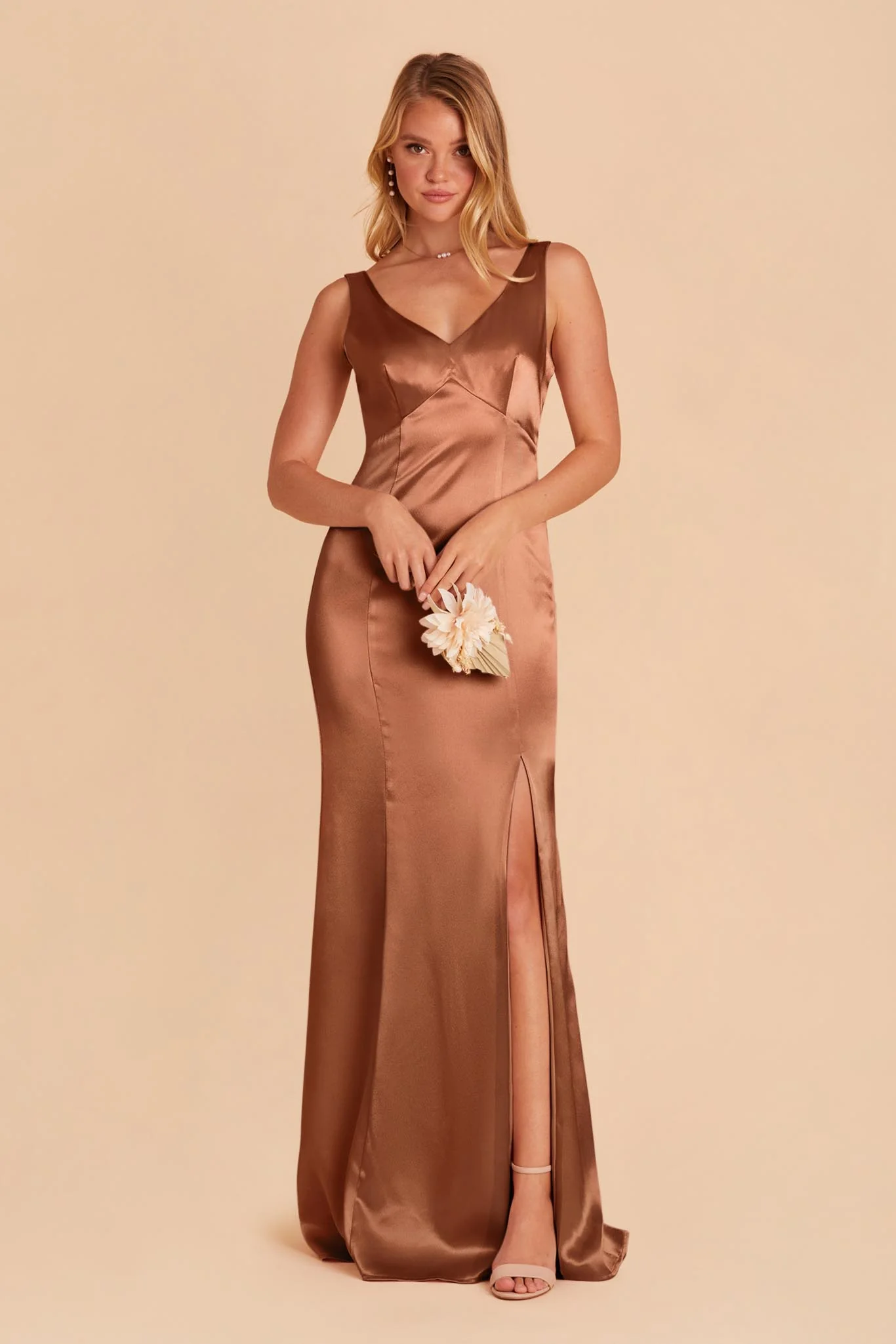 Gloria Shiny Satin Dress - Rust - necksoother