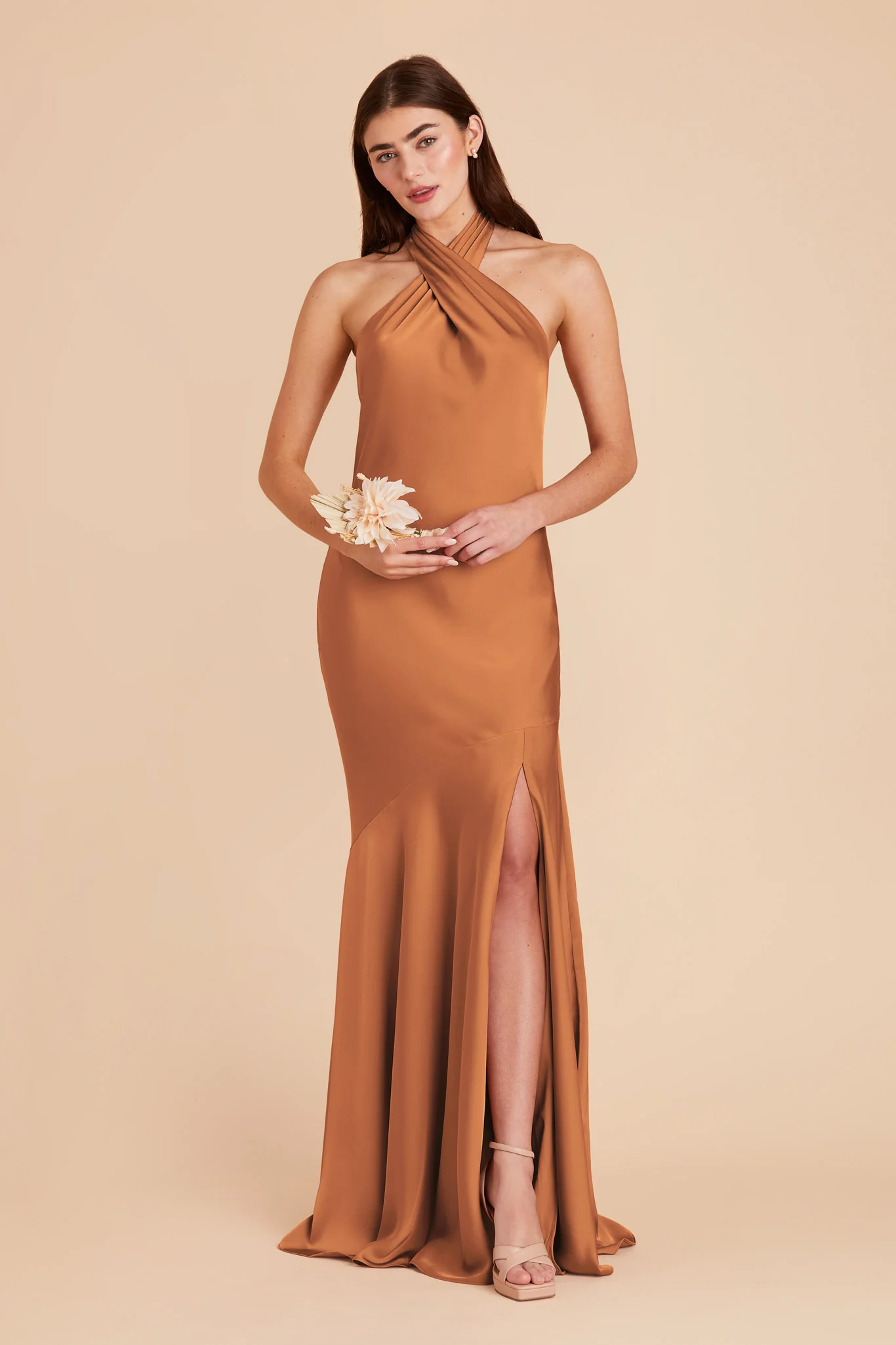 Stephanie Matte Satin Dress - Rust - necksoother