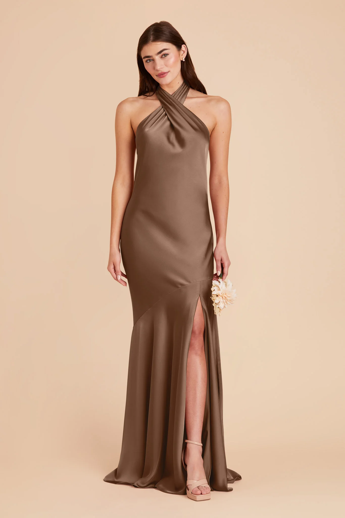 Stephanie Matte Satin Dress - Mocha - necksoother