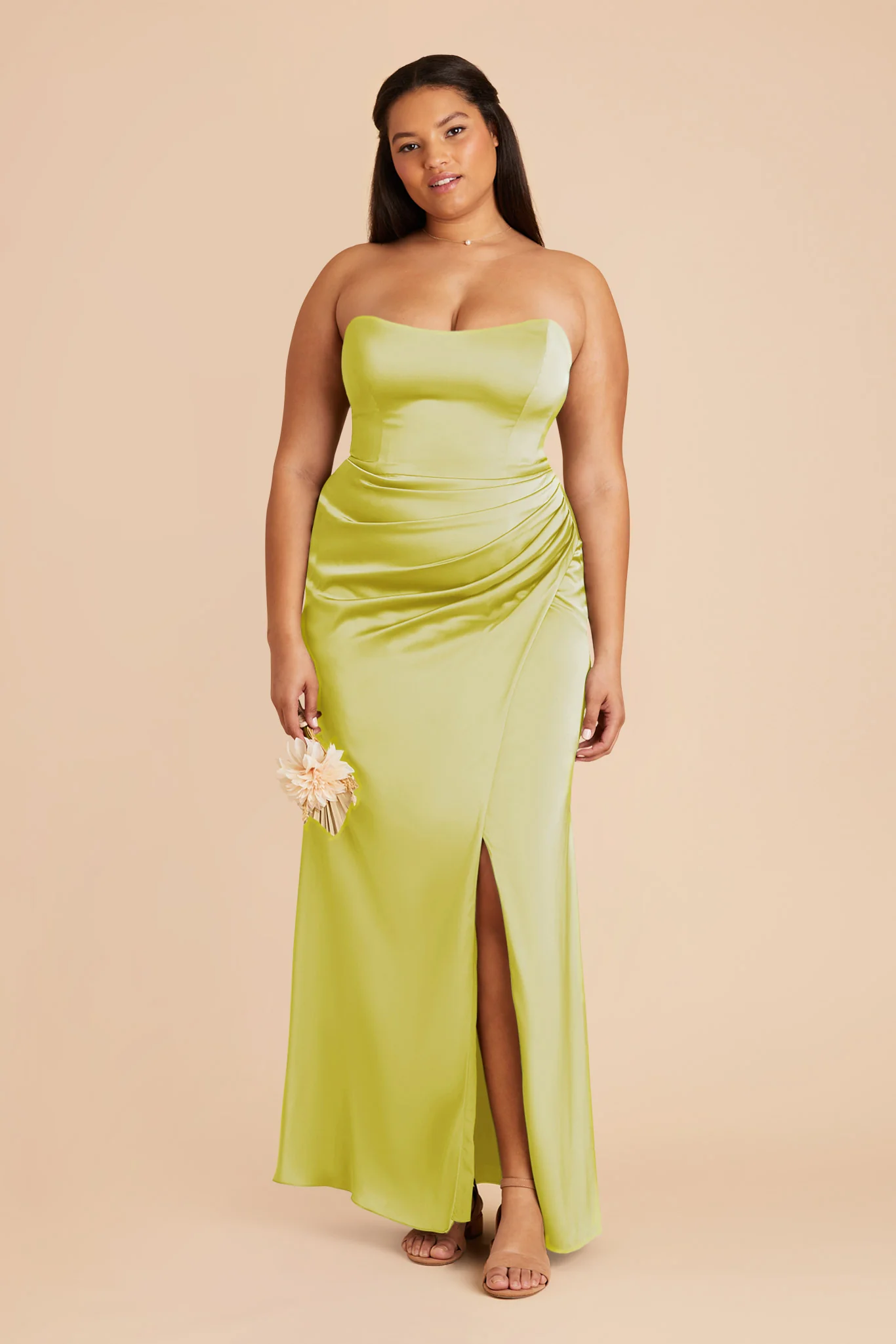 Anne Matte Satin Dress - Chartreuse - necksoother