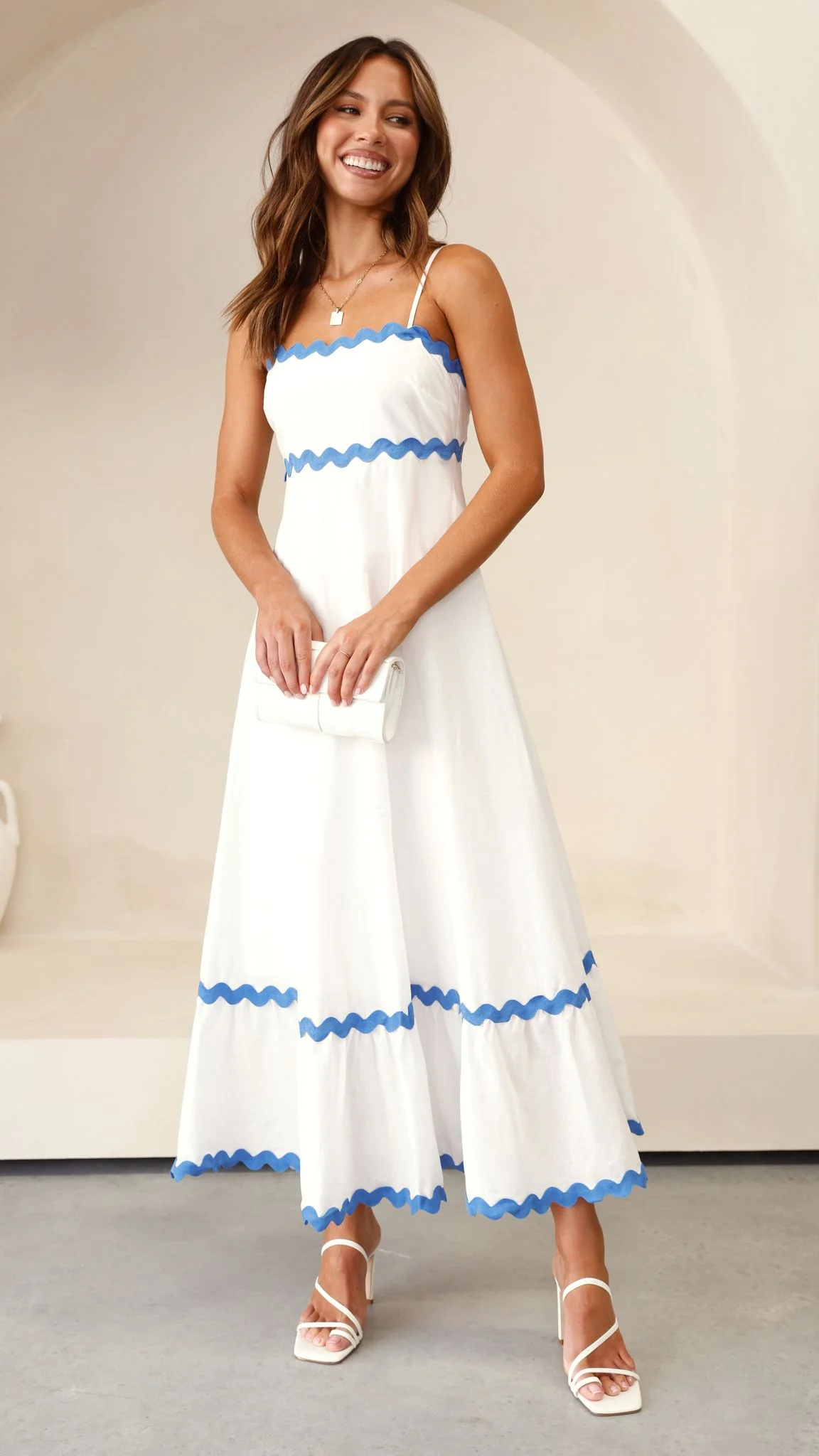 Brodey Midi Dress - White / Blue - necksoother