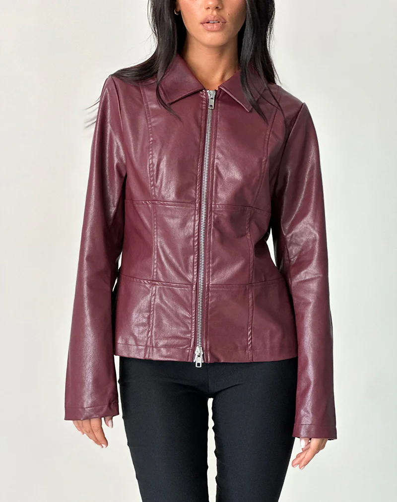 Vincent Fitted Jacket in PU Burgundy - necksoother
