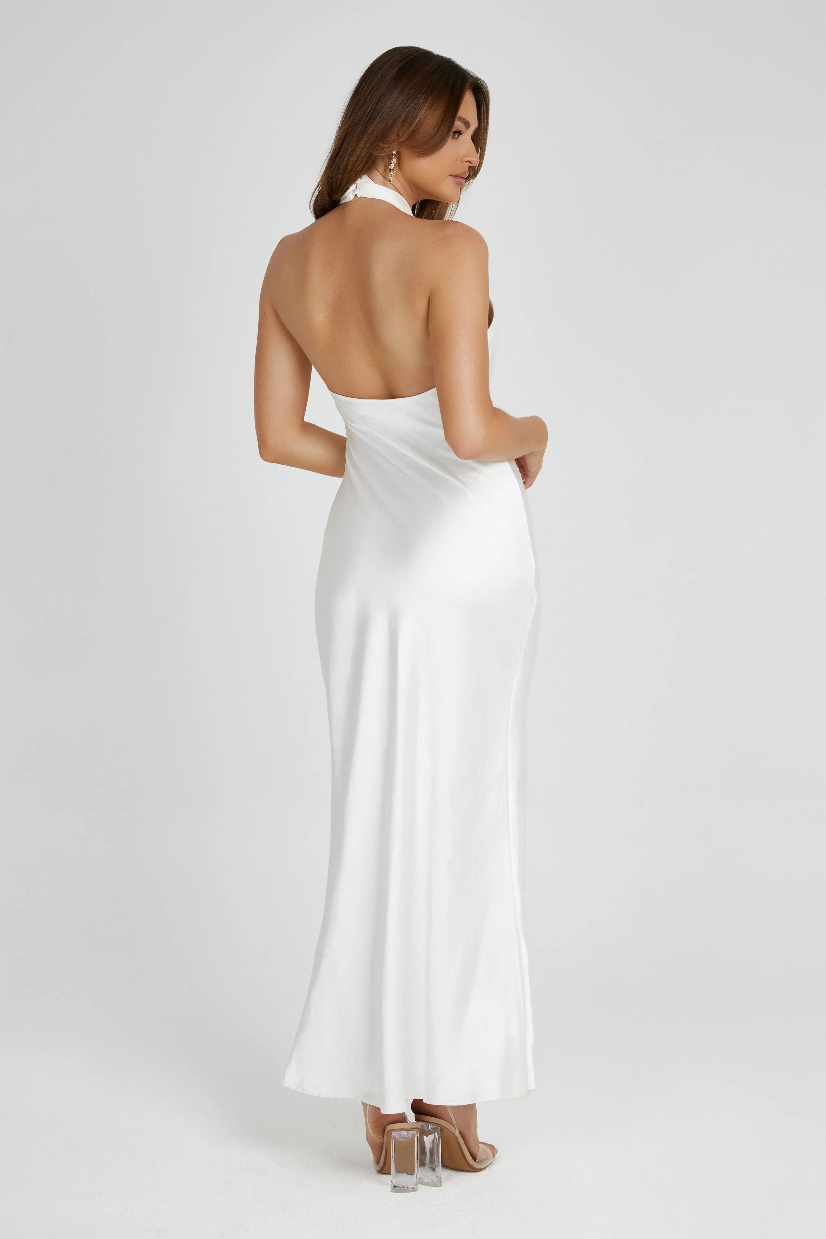Laura Halter Satin Gown - White - necksoother