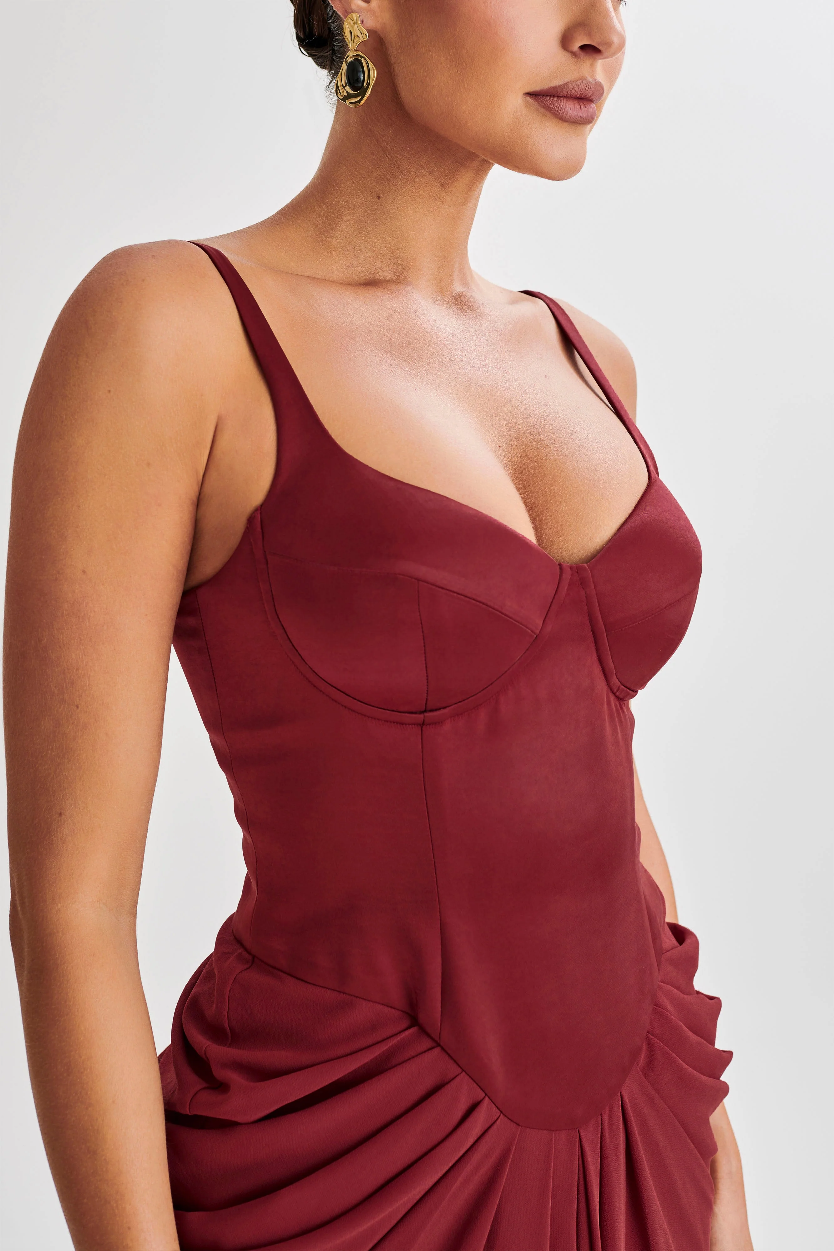 Leila Satin Corset Maxi Dress - Wine - necksoother