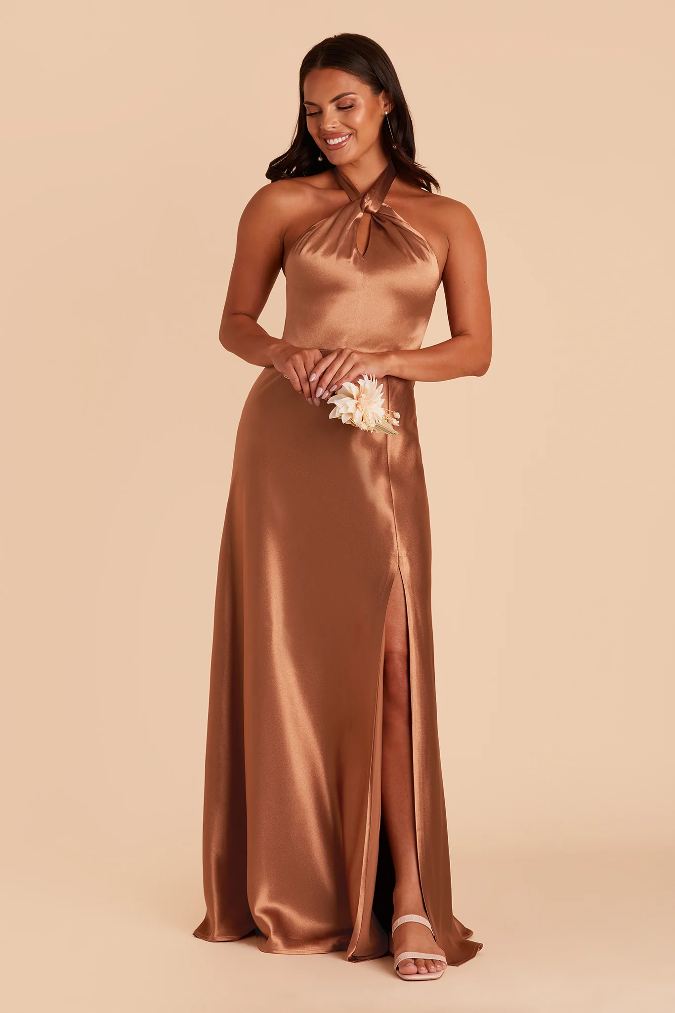 Monica Shiny Satin Dress - Rust - necksoother