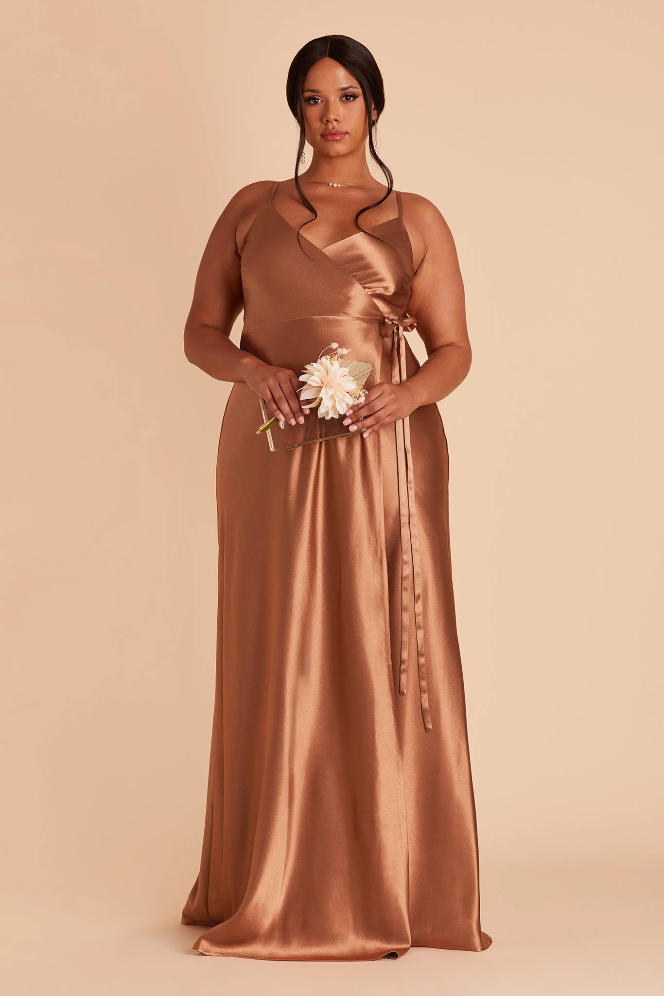 Cindy Shiny Satin Dress - Rust - necksoother
