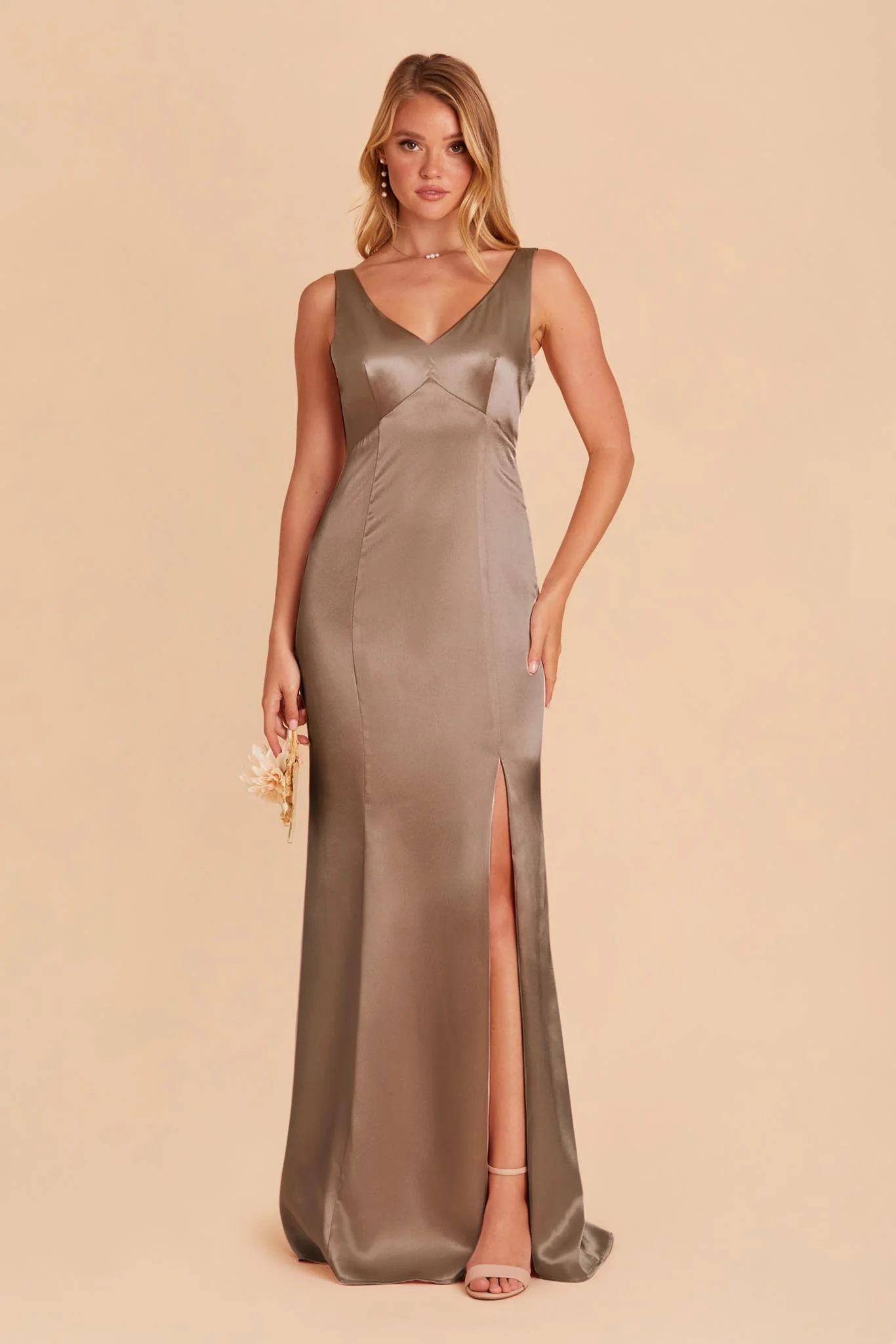 Gloria Shiny Satin Dress - Mocha - necksoother