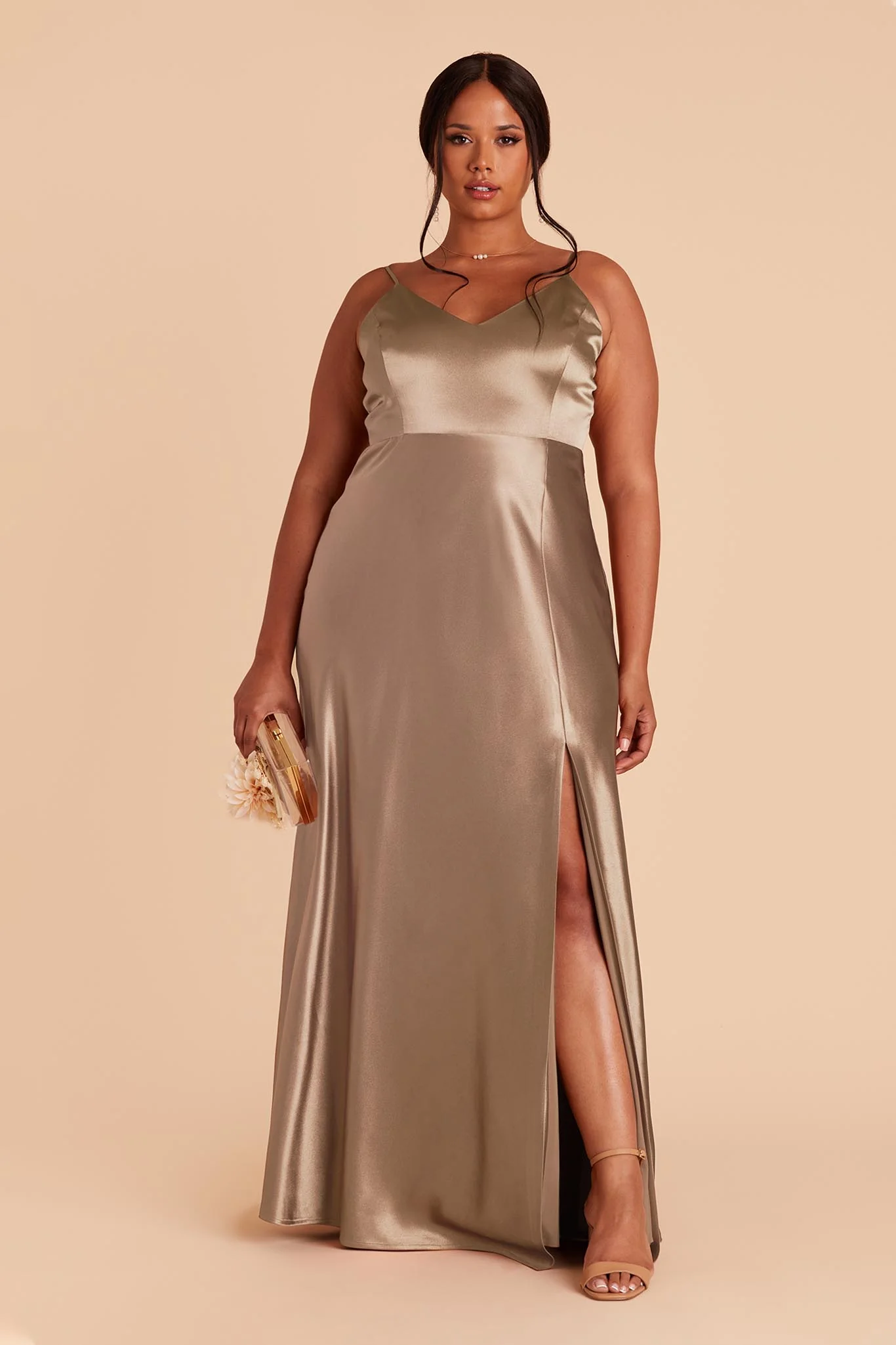 Jay Shiny Satin Dress - Mocha - necksoother