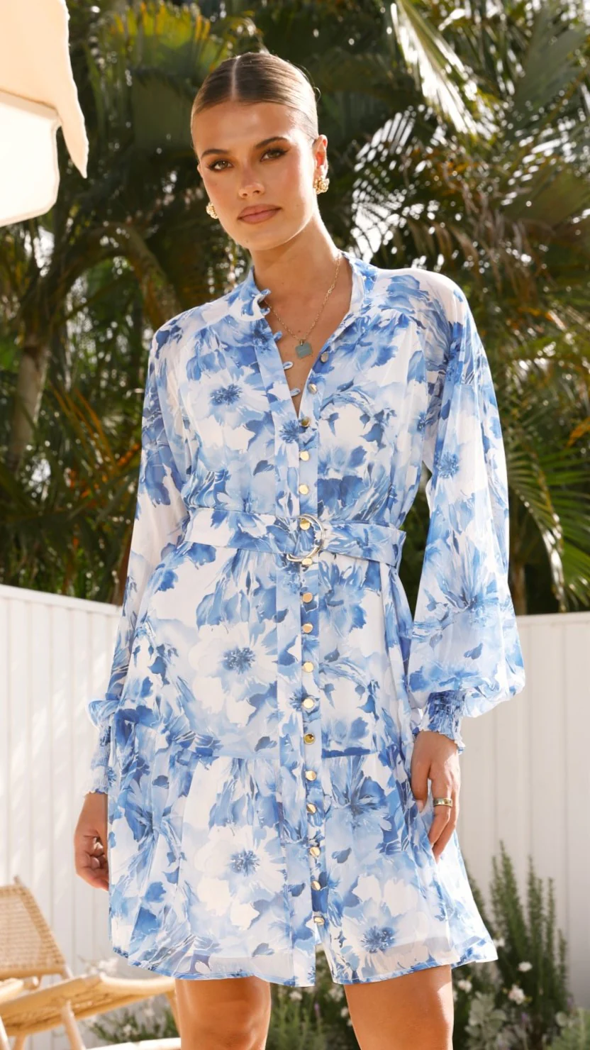 Zoi Mini Dress - Blue Floral - necksoother