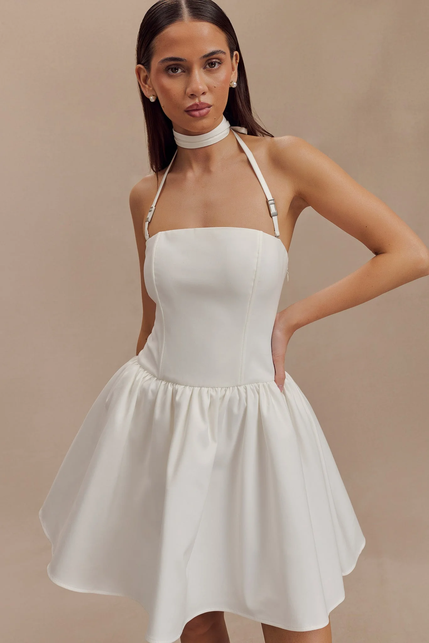 Ruby Halter Mini Dress - White - necksoother